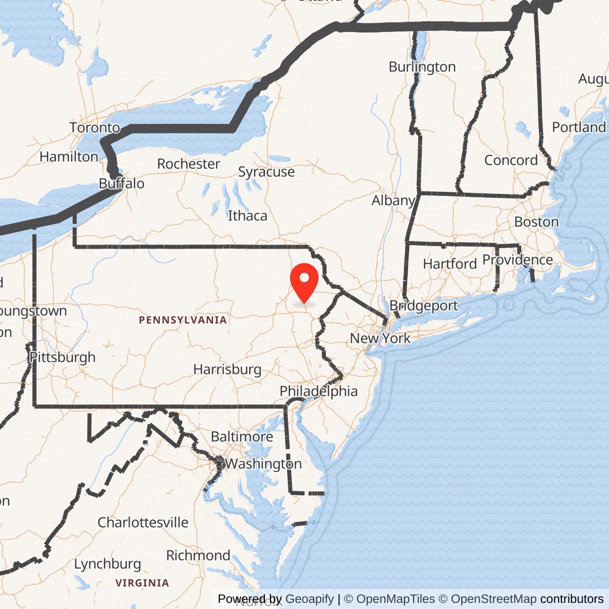 Map showing location of Tobyhanna Army Depot, Pennsylvania