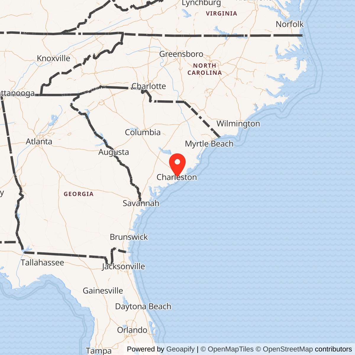 Map showing location of Castle Pinckney, South Carolina