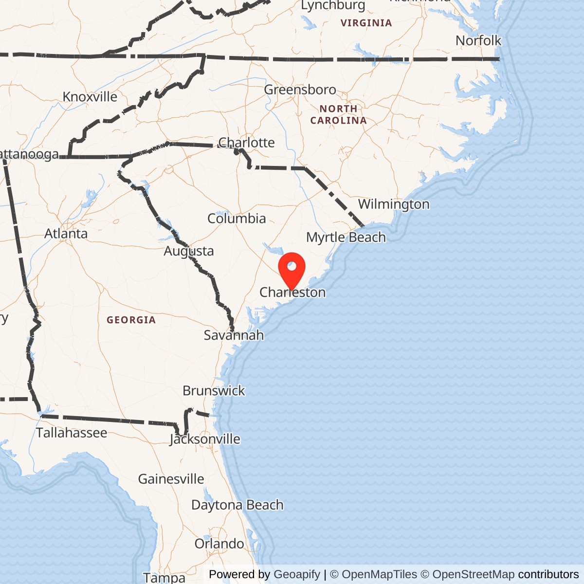 Map showing location of Charleston Arsenal, South Carolina