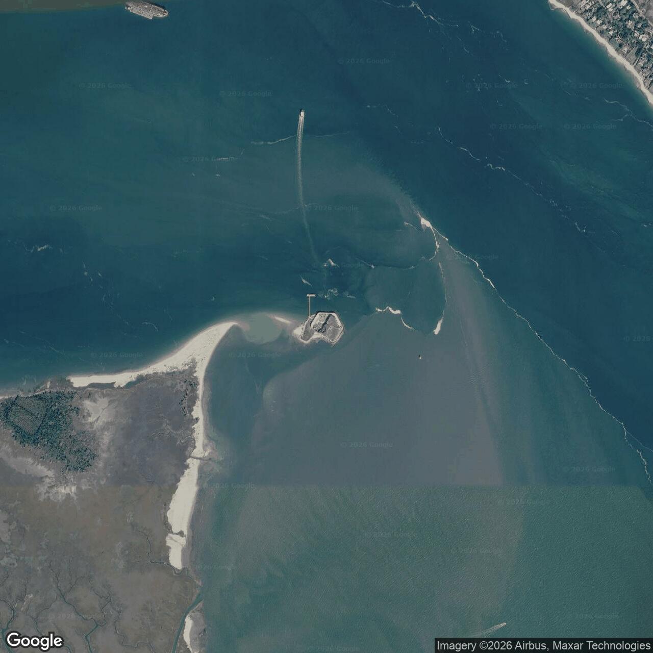 Current Google Satellite Image of Fort Sumter, South Carolina