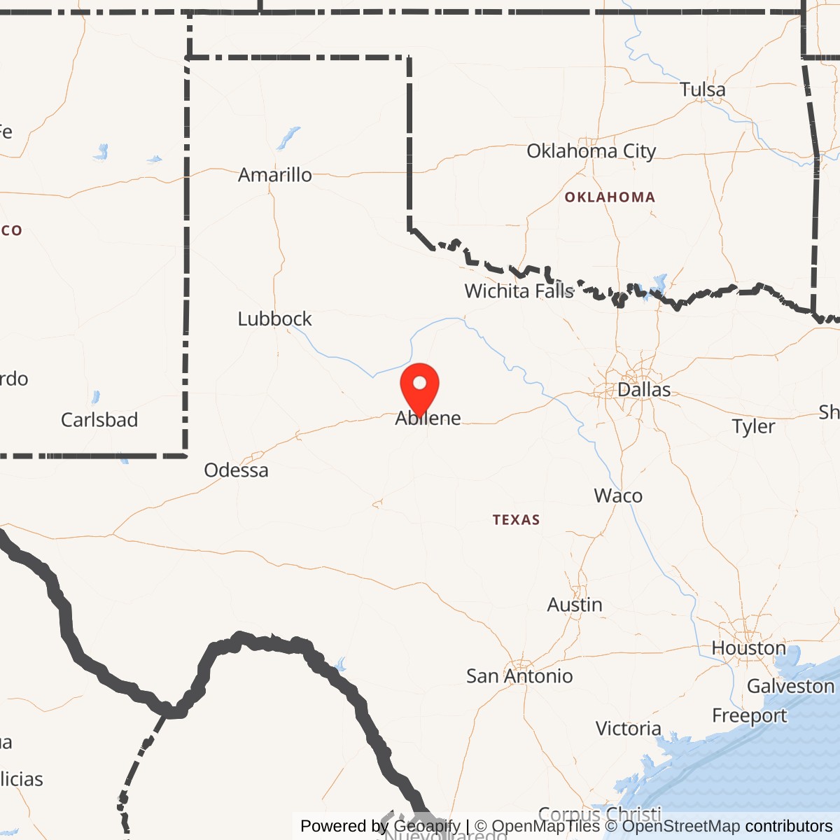 Map showing location of Abilene Army Air Field, Texas