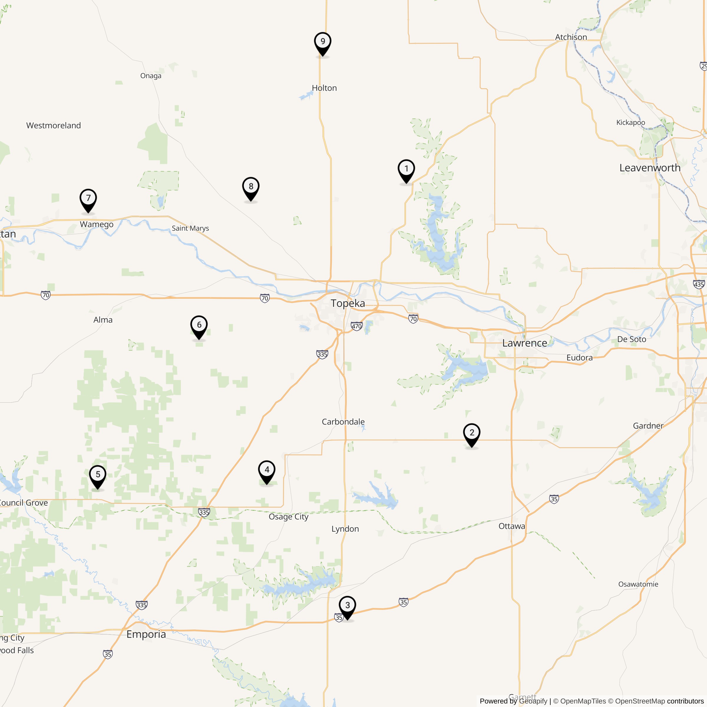 Map Showing 548th Strategic Missile Squadron Atlas E Missile Silo Locations