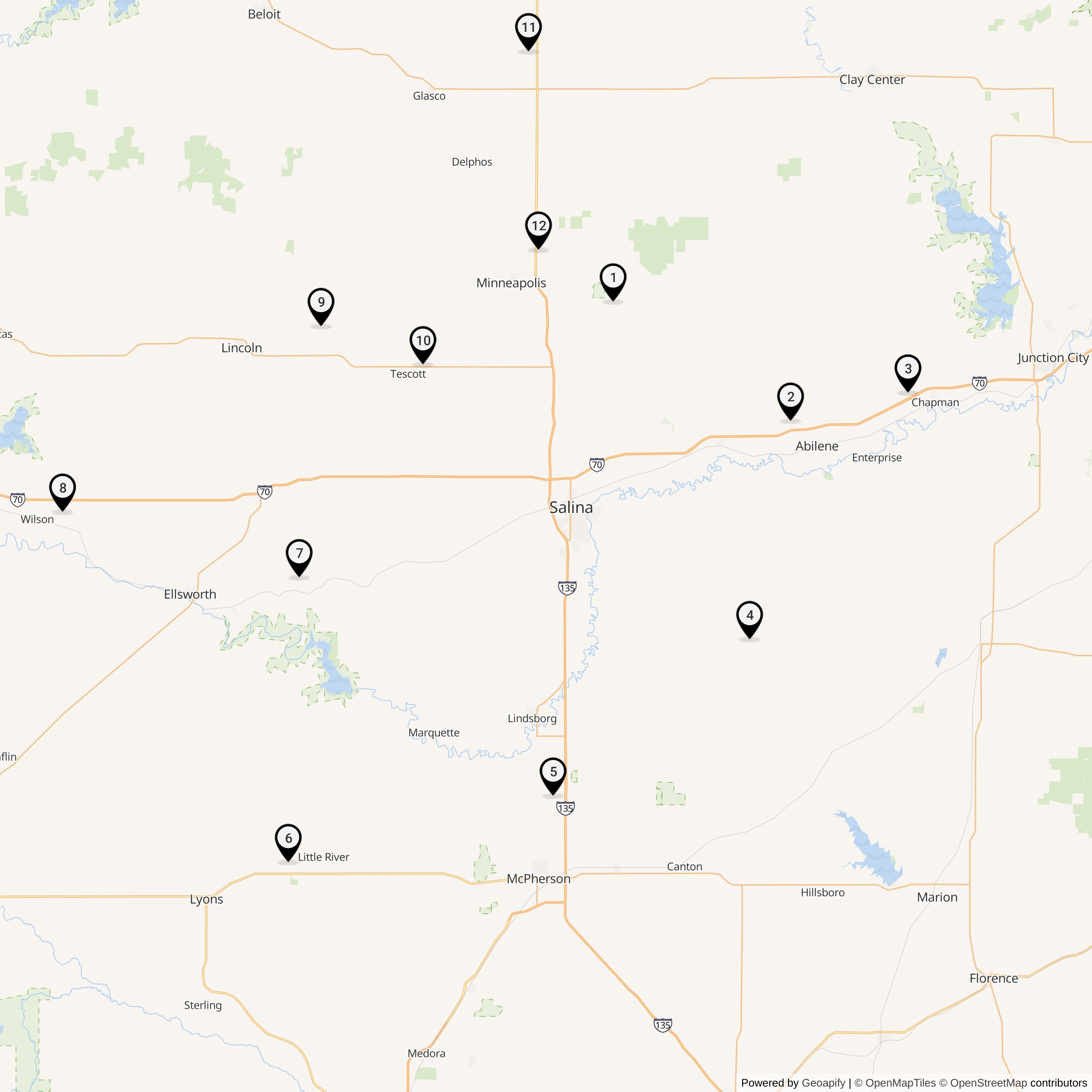 Map Showing 550th Strategic Missile Squadron Atlas F Missile Silo Locations