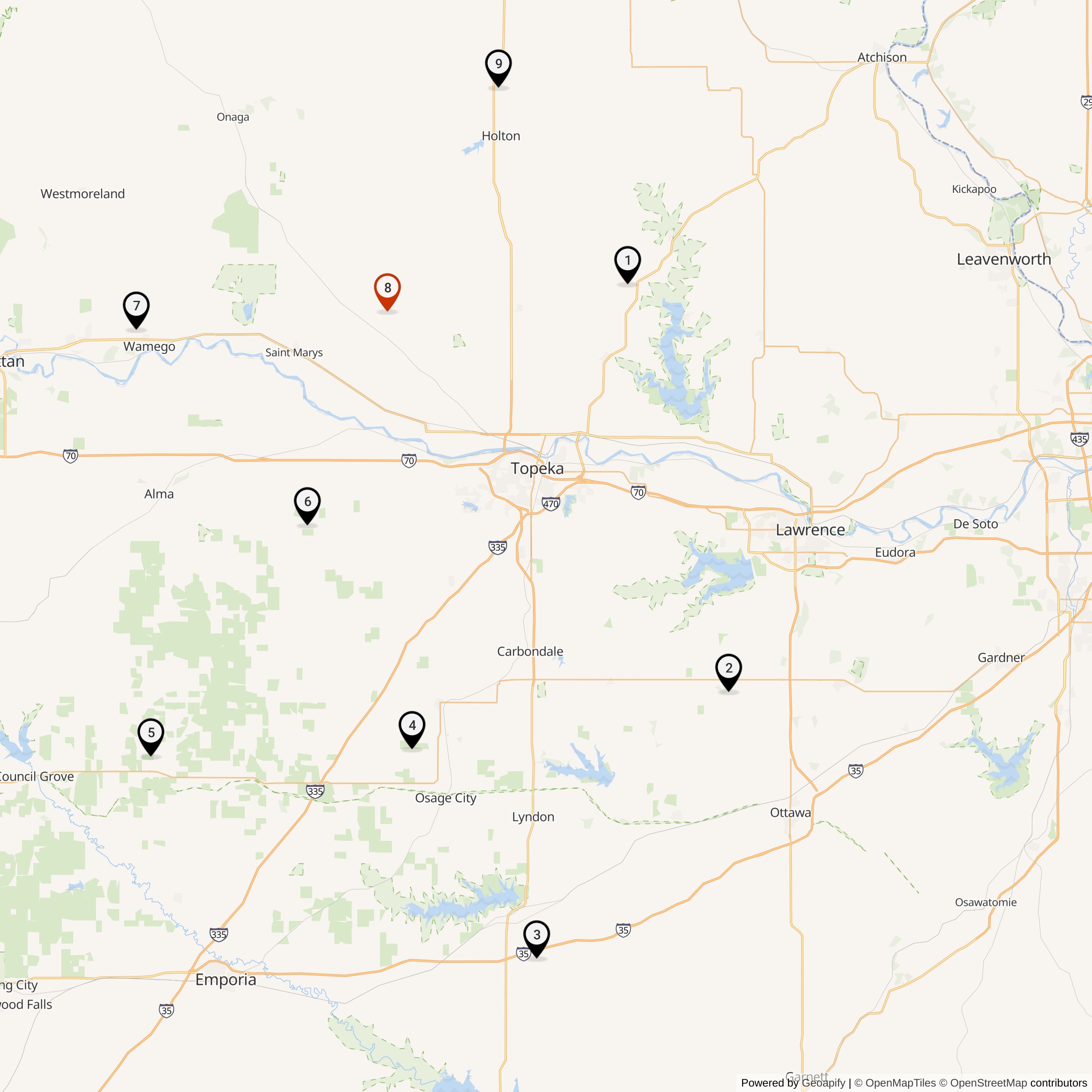 Map Showing 548th Strategic Missile Squadron Atlas E Missile Silo Locations