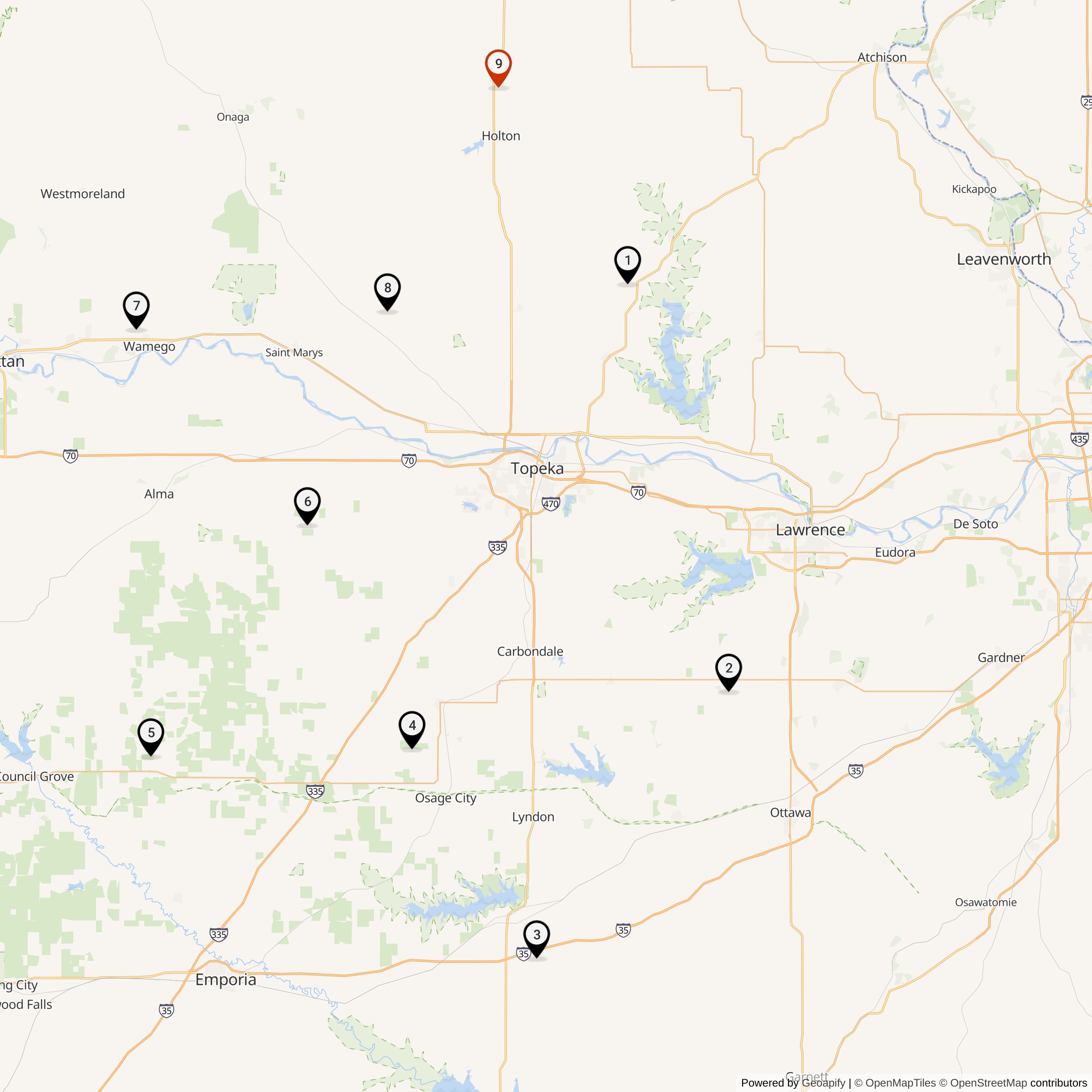 Map Showing 548th Strategic Missile Squadron Atlas E Missile Silo Locations