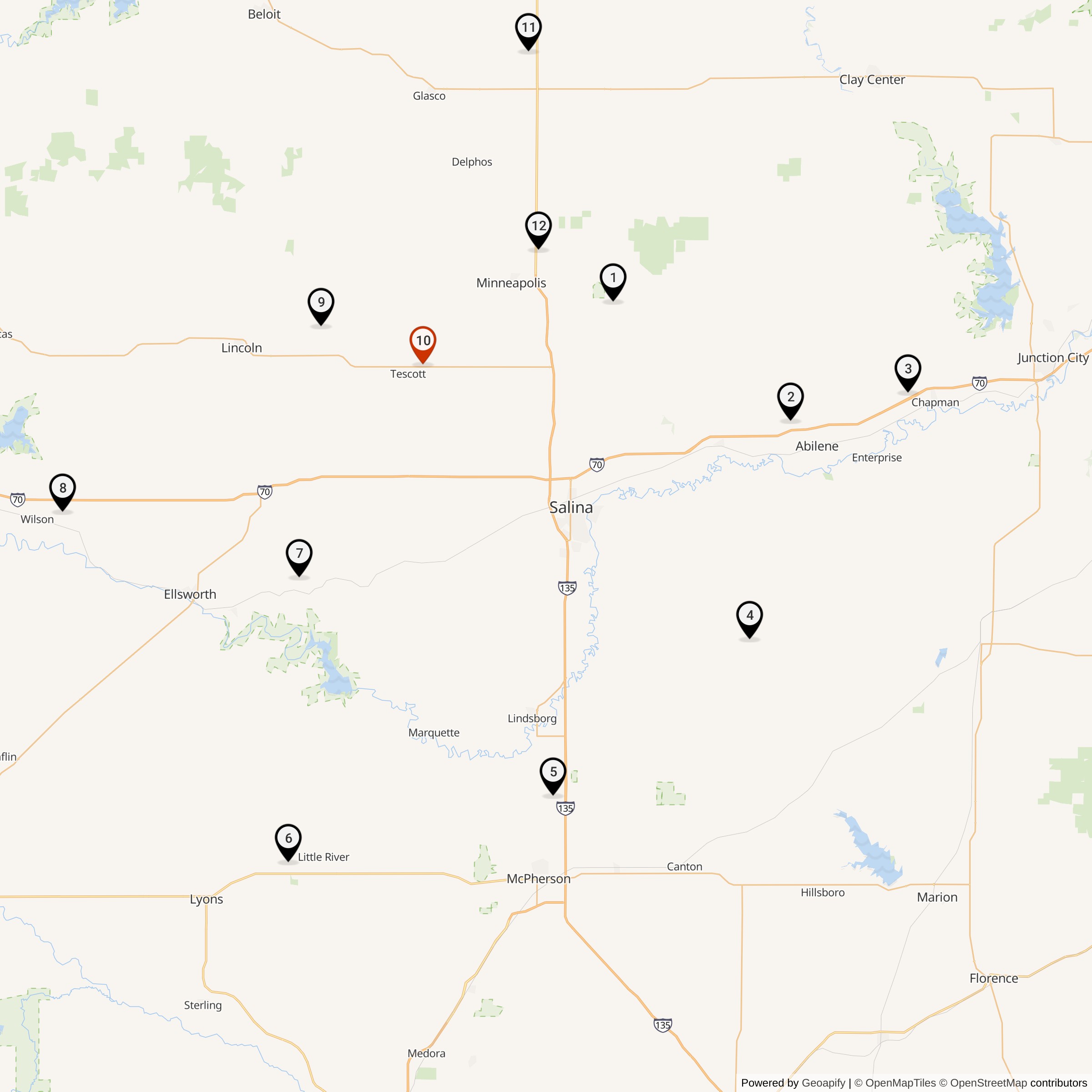 Map Showing 550th Strategic Missile Squadron Atlas F Missile Silo Locations