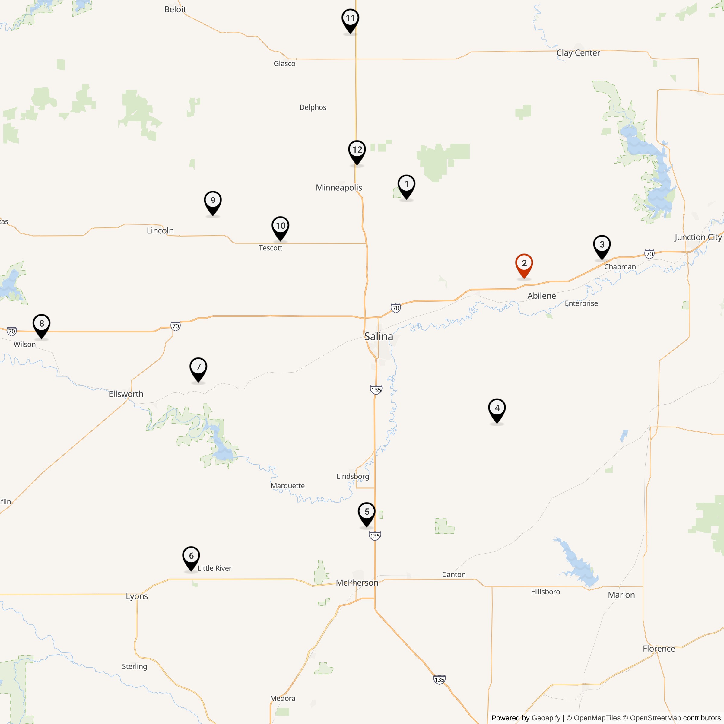 Map Showing 550th Strategic Missile Squadron Atlas F Missile Silo Locations