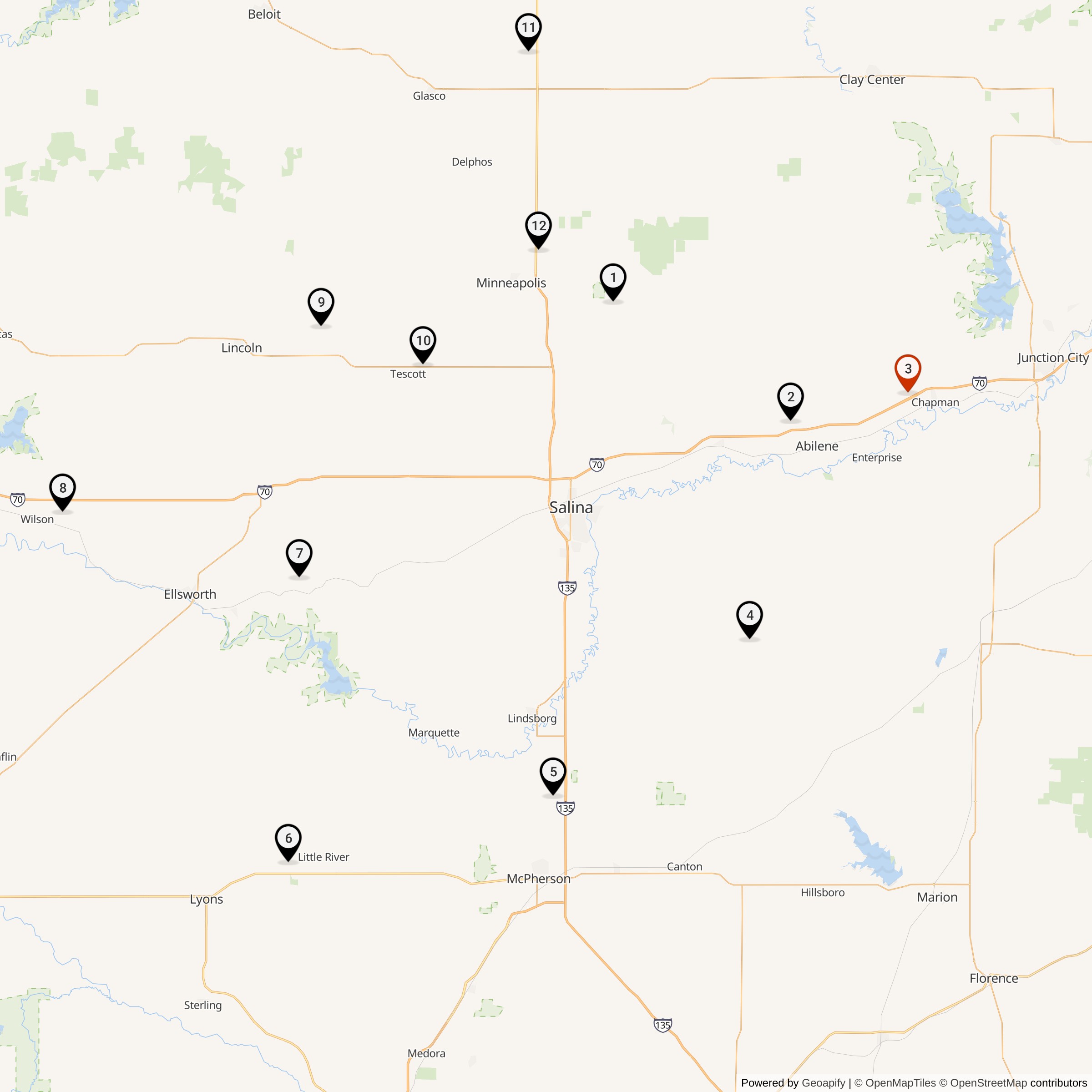 Map Showing 550th Strategic Missile Squadron Atlas F Missile Silo Locations