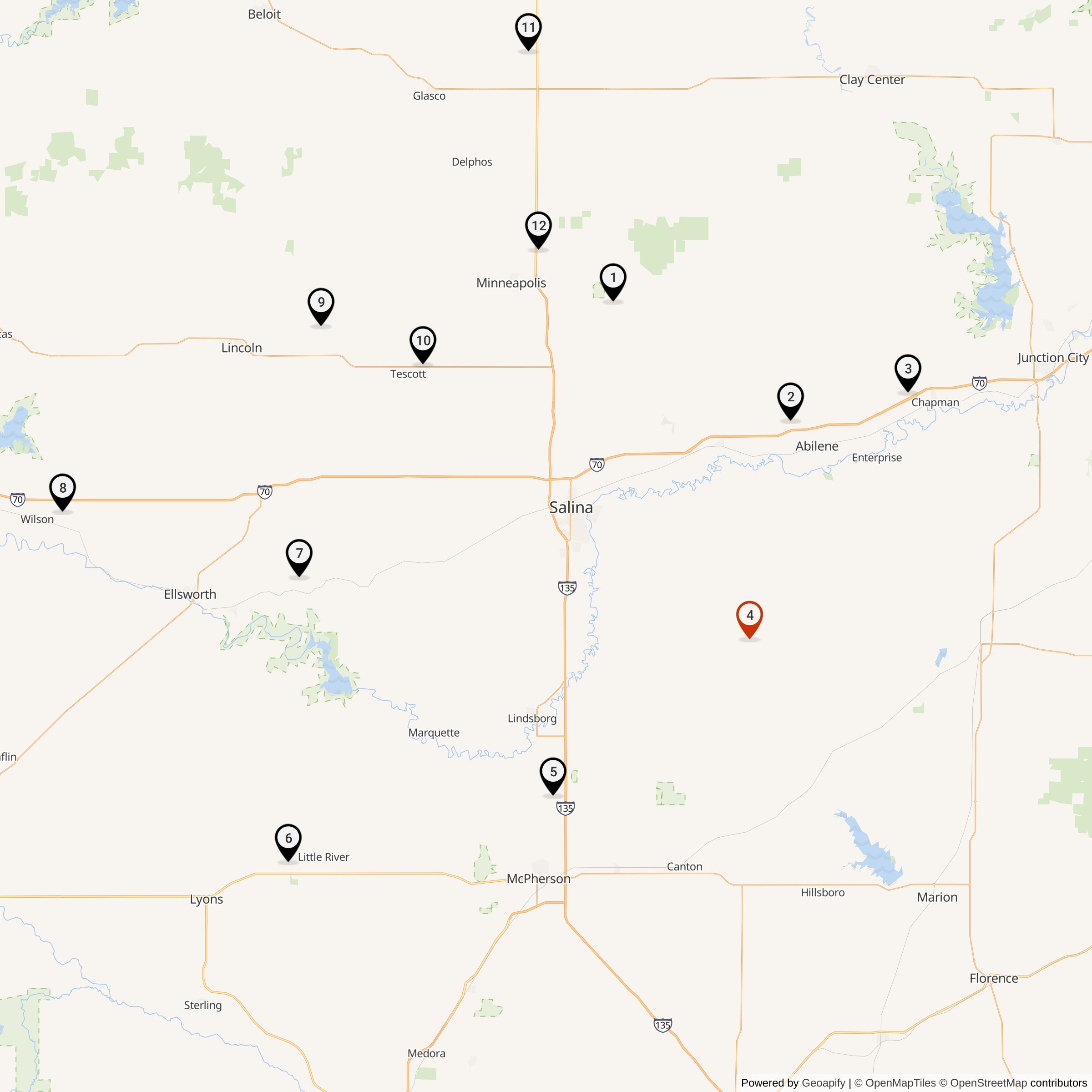 Map Showing 550th Strategic Missile Squadron Atlas F Missile Silo Locations