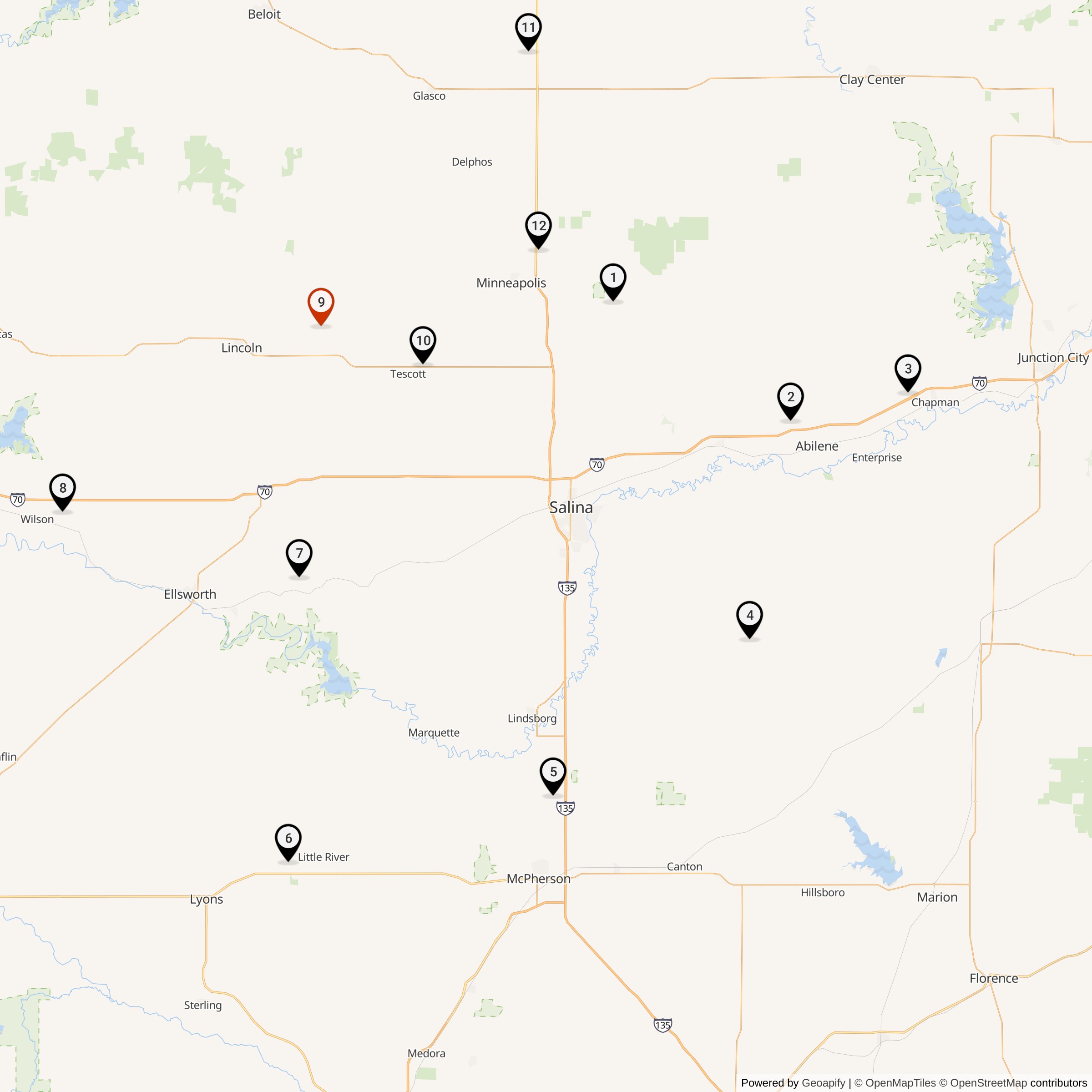 Map Showing 550th Strategic Missile Squadron Atlas F Missile Silo Locations