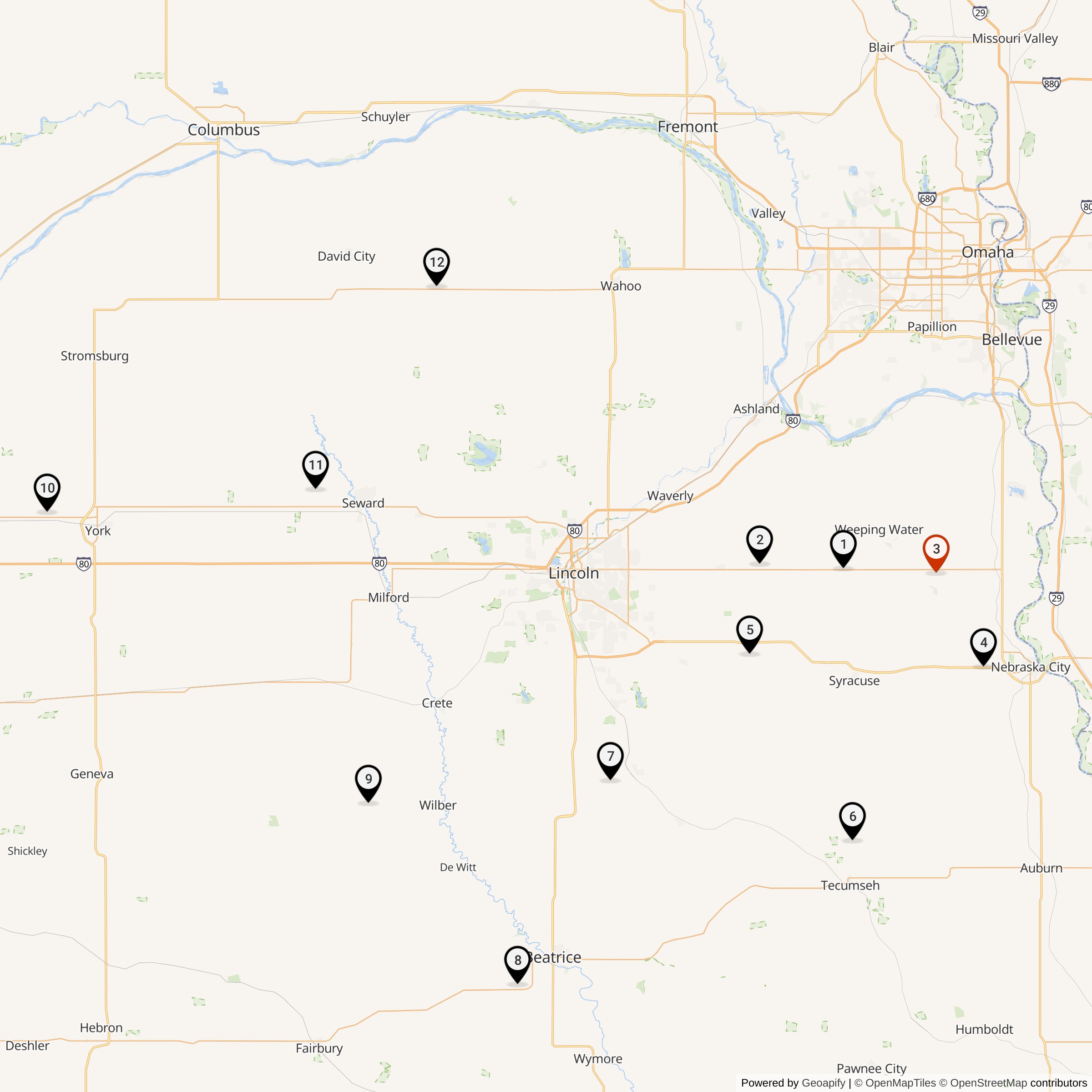 Map Showing 551st Strategic Missile Squadron Atlas F Missile Silo Locations