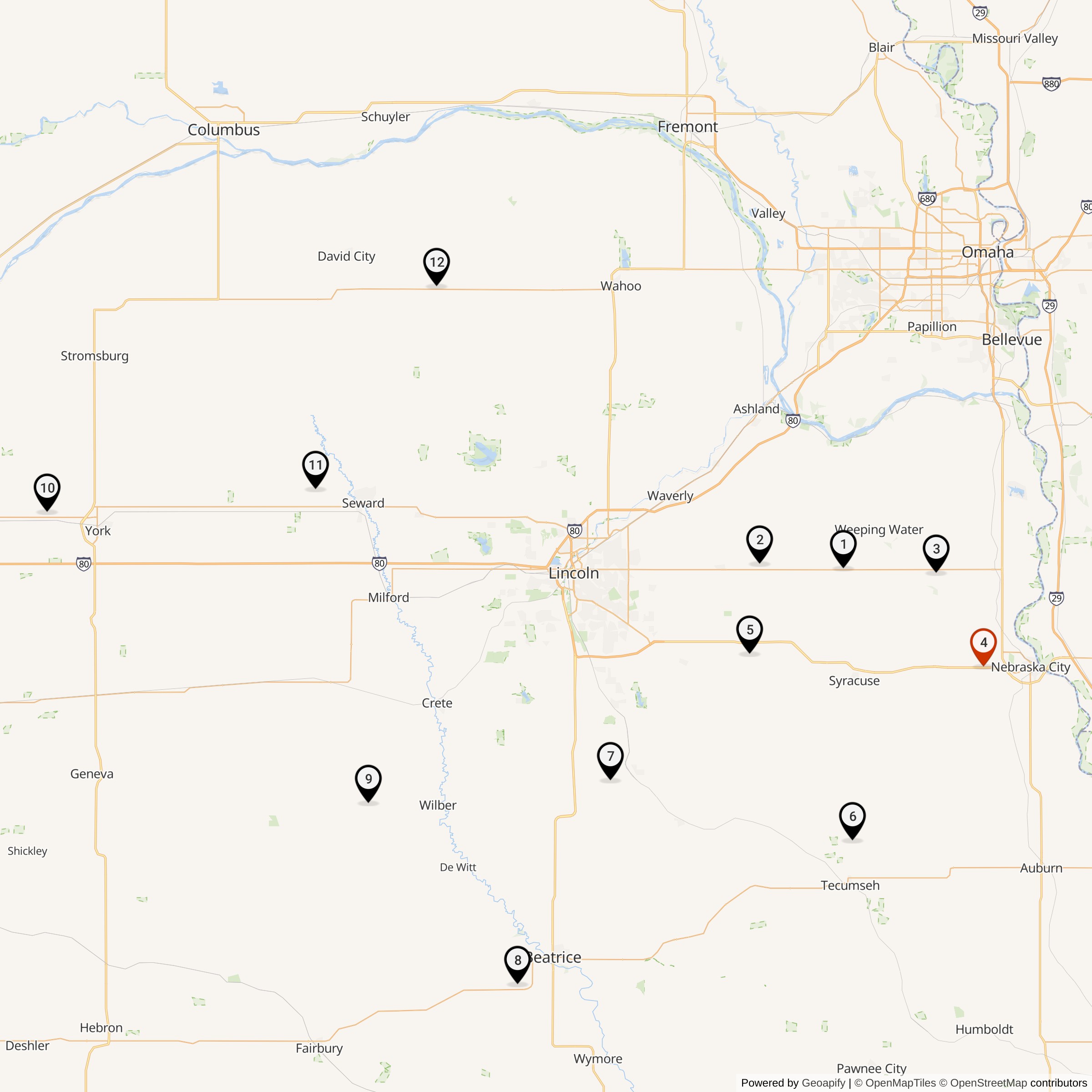 Map Showing 551st Strategic Missile Squadron Atlas F Missile Silo Locations