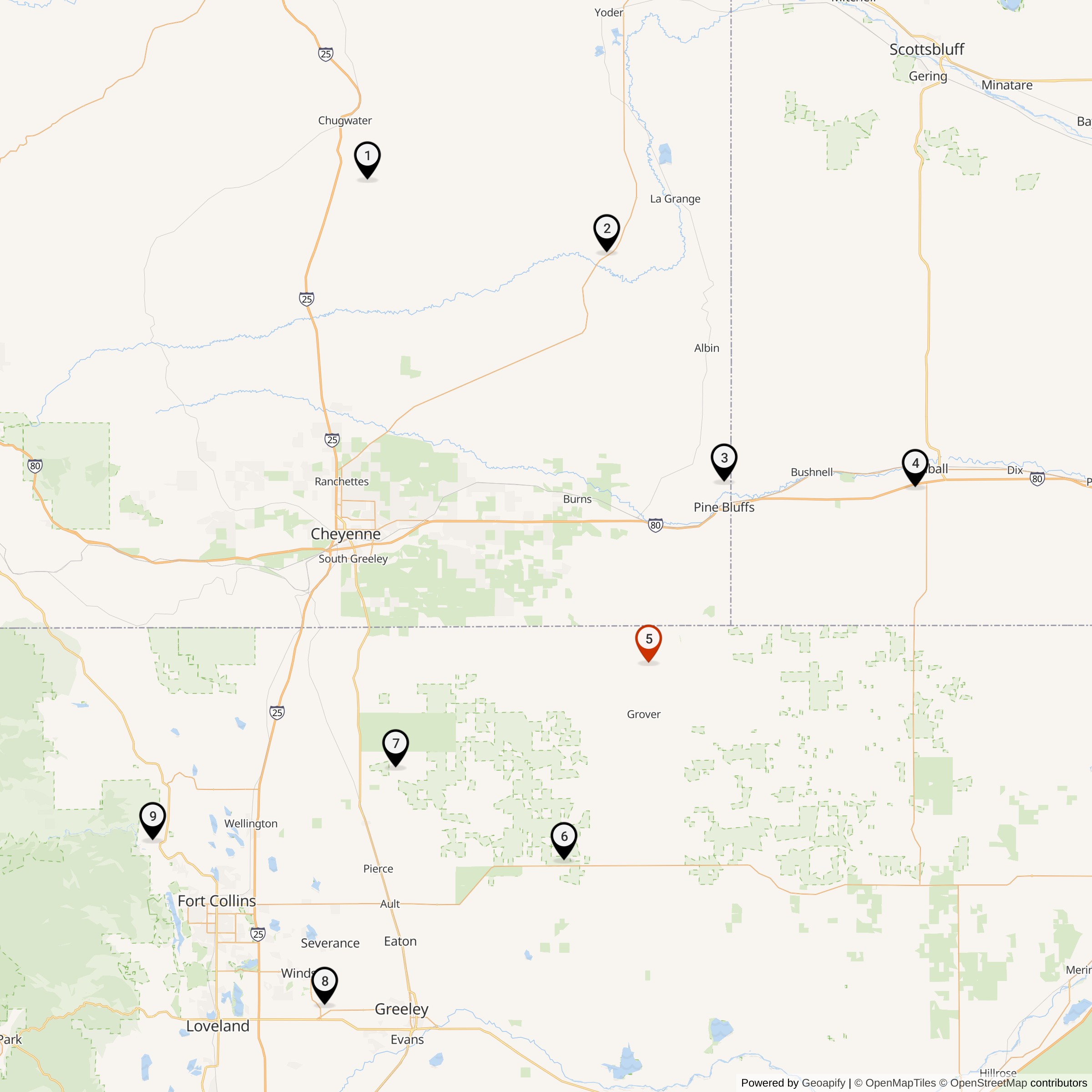 Map Showing 566th Strategic Missile Squadron Atlas E Missile Silo Locations