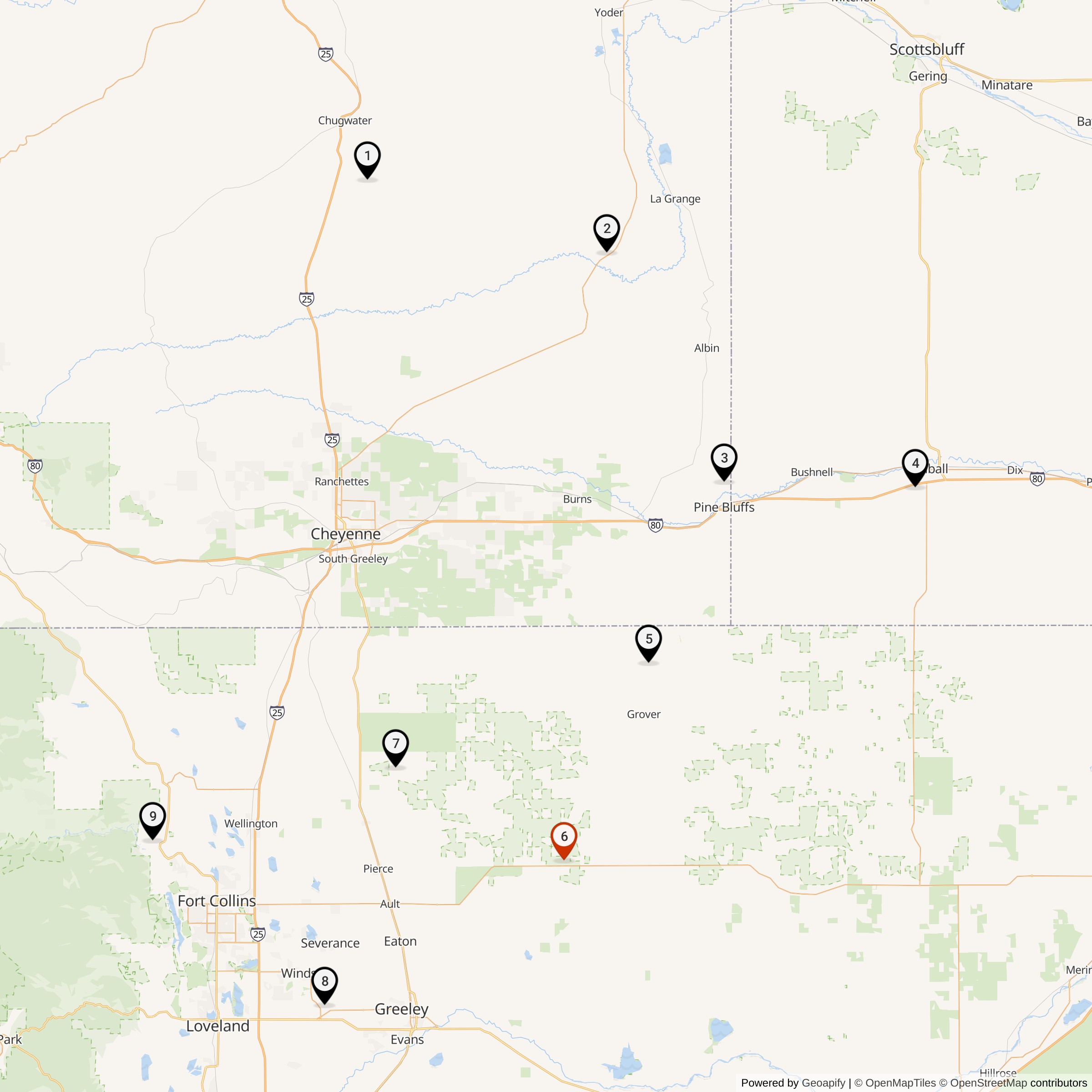 Map Showing 566th Strategic Missile Squadron Atlas E Missile Silo Locations