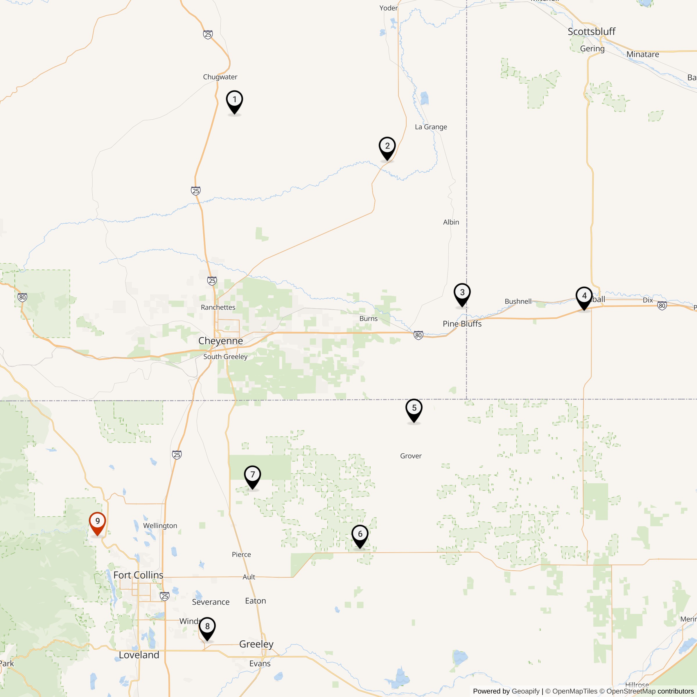 Map Showing 566th Strategic Missile Squadron Atlas E Missile Silo Locations