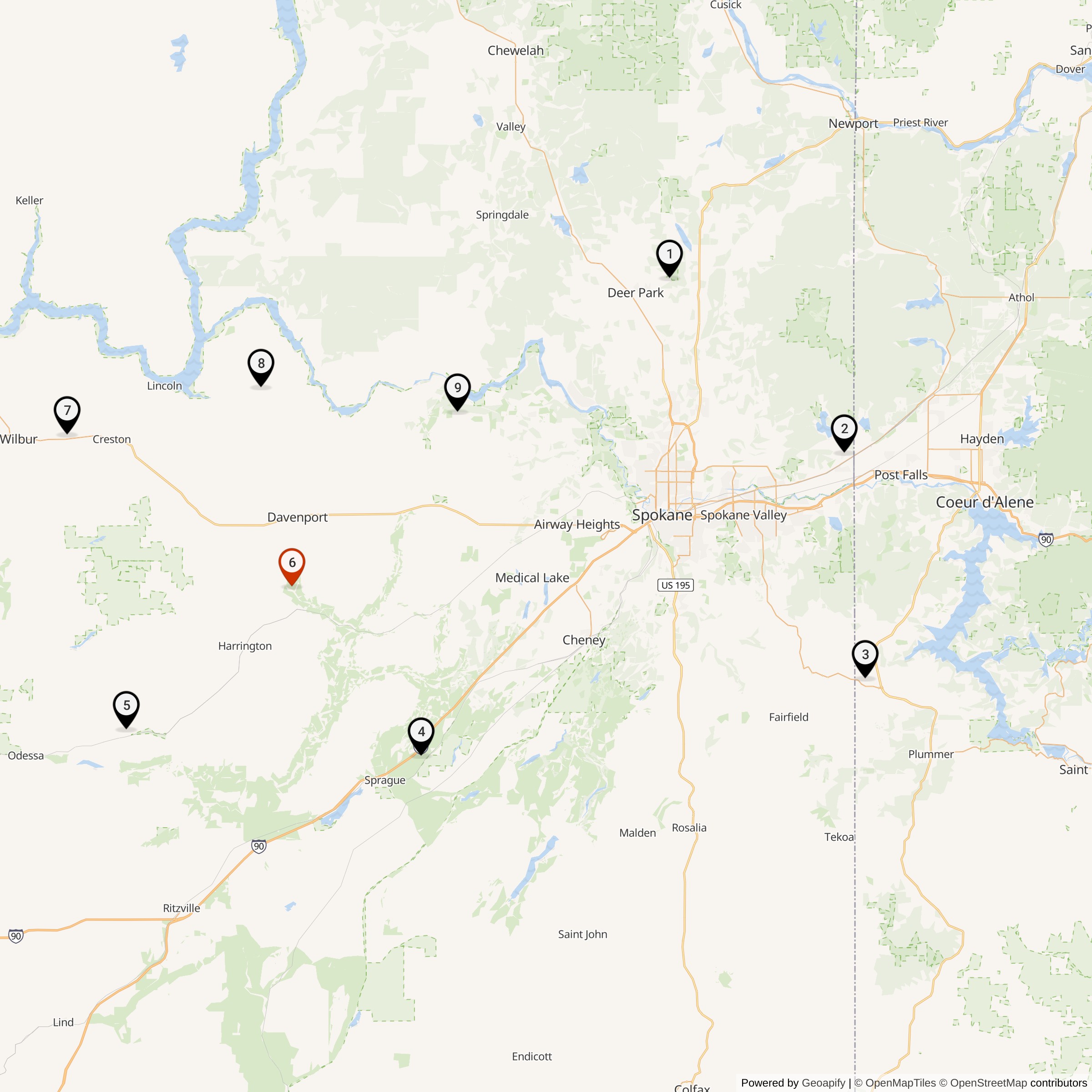 Map Showing 567th Strategic Missile Squadron Atlas E Missile Silo Locations
