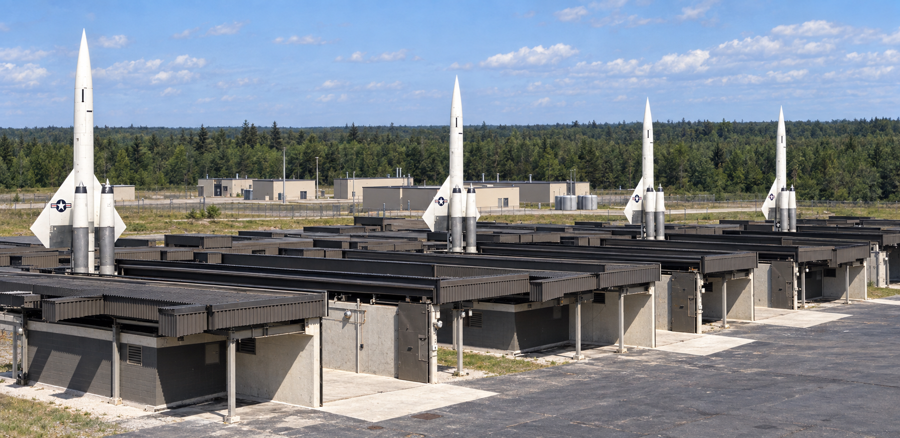 Photo showing 4 BOMARC Missiles in Launch Position