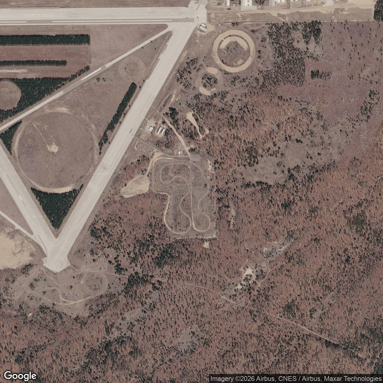 Current Google Satellite Image of Kincheloe Air Force Base BOMARC Missile Site / Raco Missile Site, Michigan