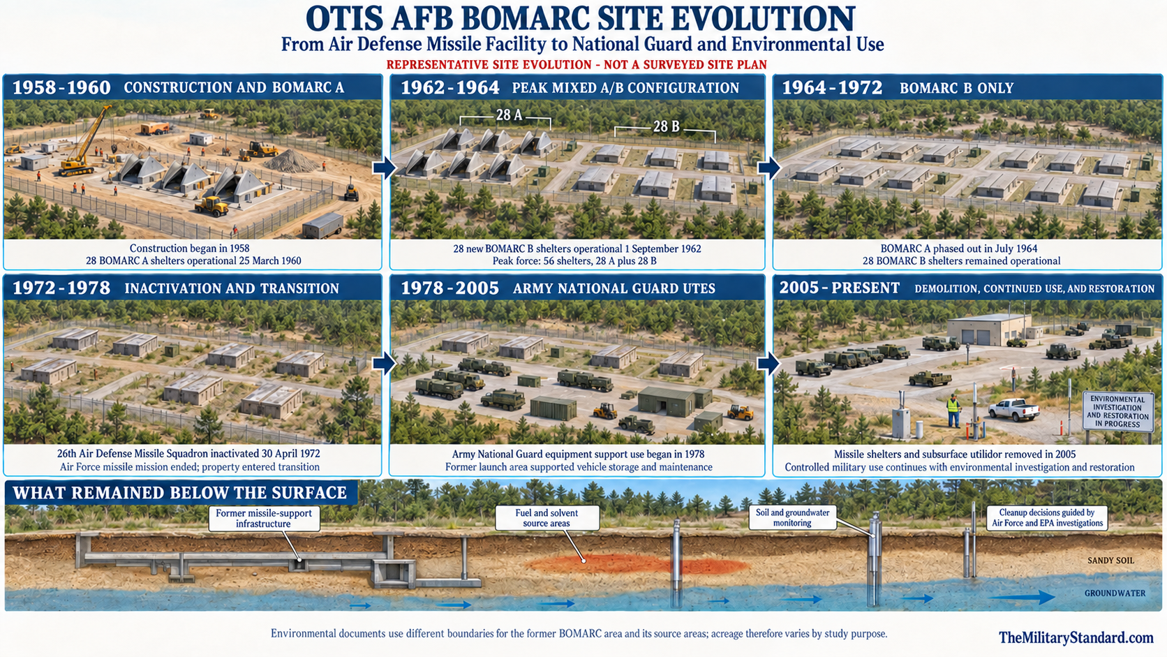 Graphic showing Evolution of Otis AFB BOMARC Site