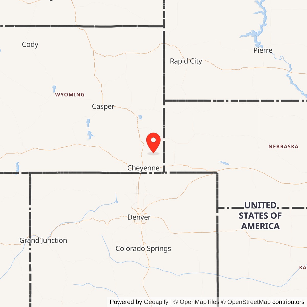 Map showing location of Minuteman / Peacekeeper Launch Facility P-02, Wyoming