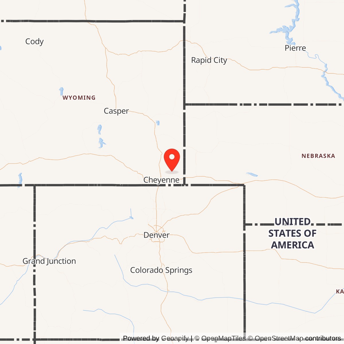Map showing location of Minuteman / Peacekeeper Launch Facility P-05, Wyoming