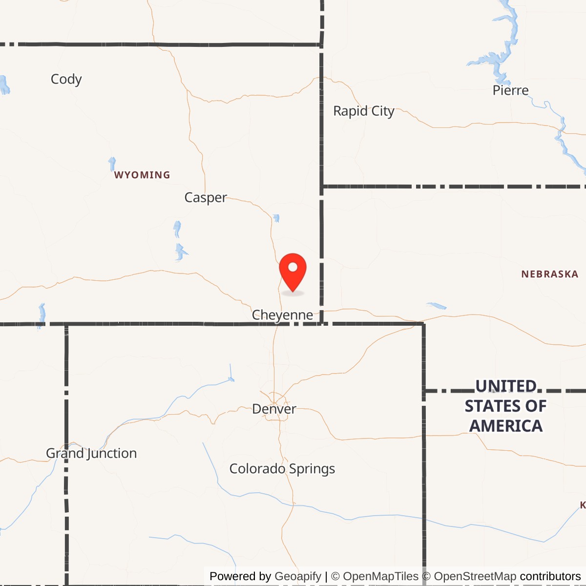 Map showing location of Minuteman / Peacekeeper Launch Facility P-07, Wyoming