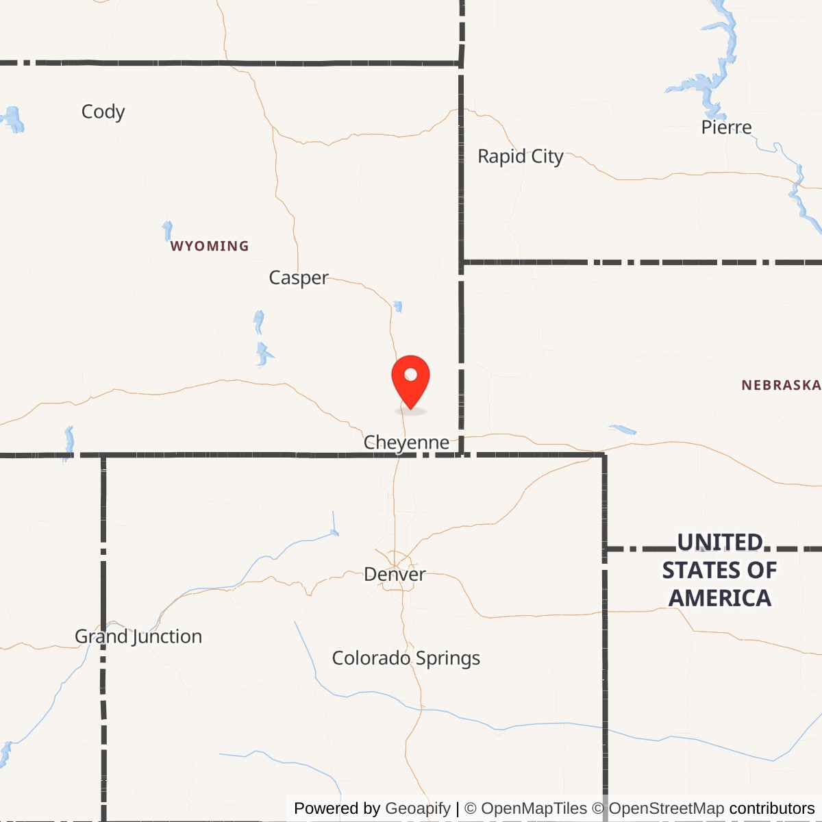 Map showing location of Minuteman / Peacekeeper Launch Facility P-08, Wyoming