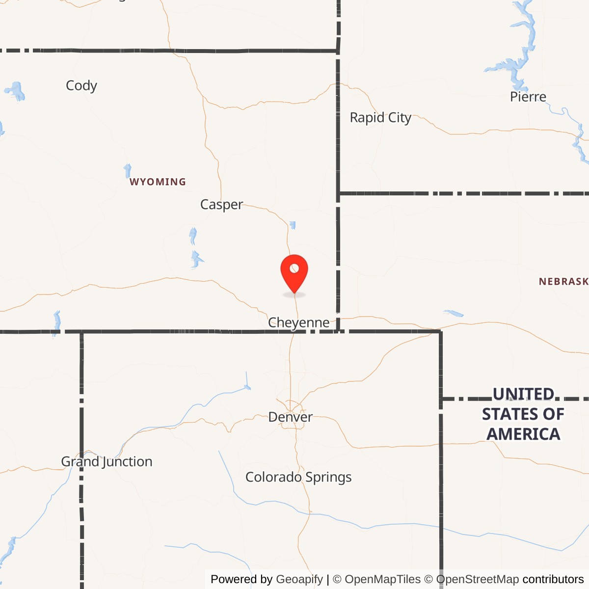 Map showing location of Minuteman Missile Alert Facility Q-01 / Quebec 01 Launch Control Facility, Wyoming