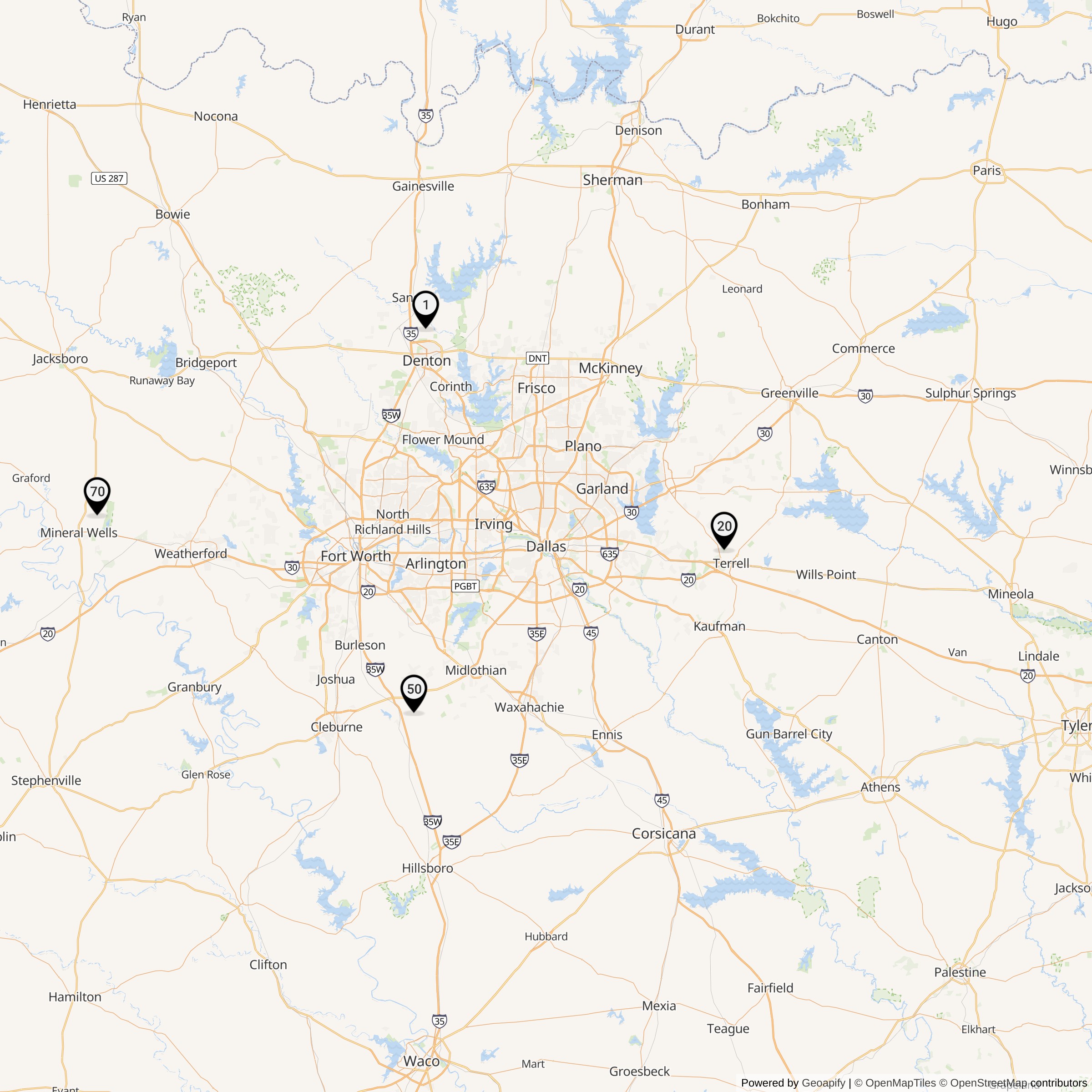 Map Showing Dallas-Fort Worth Defense Area Nike Launcher Locations