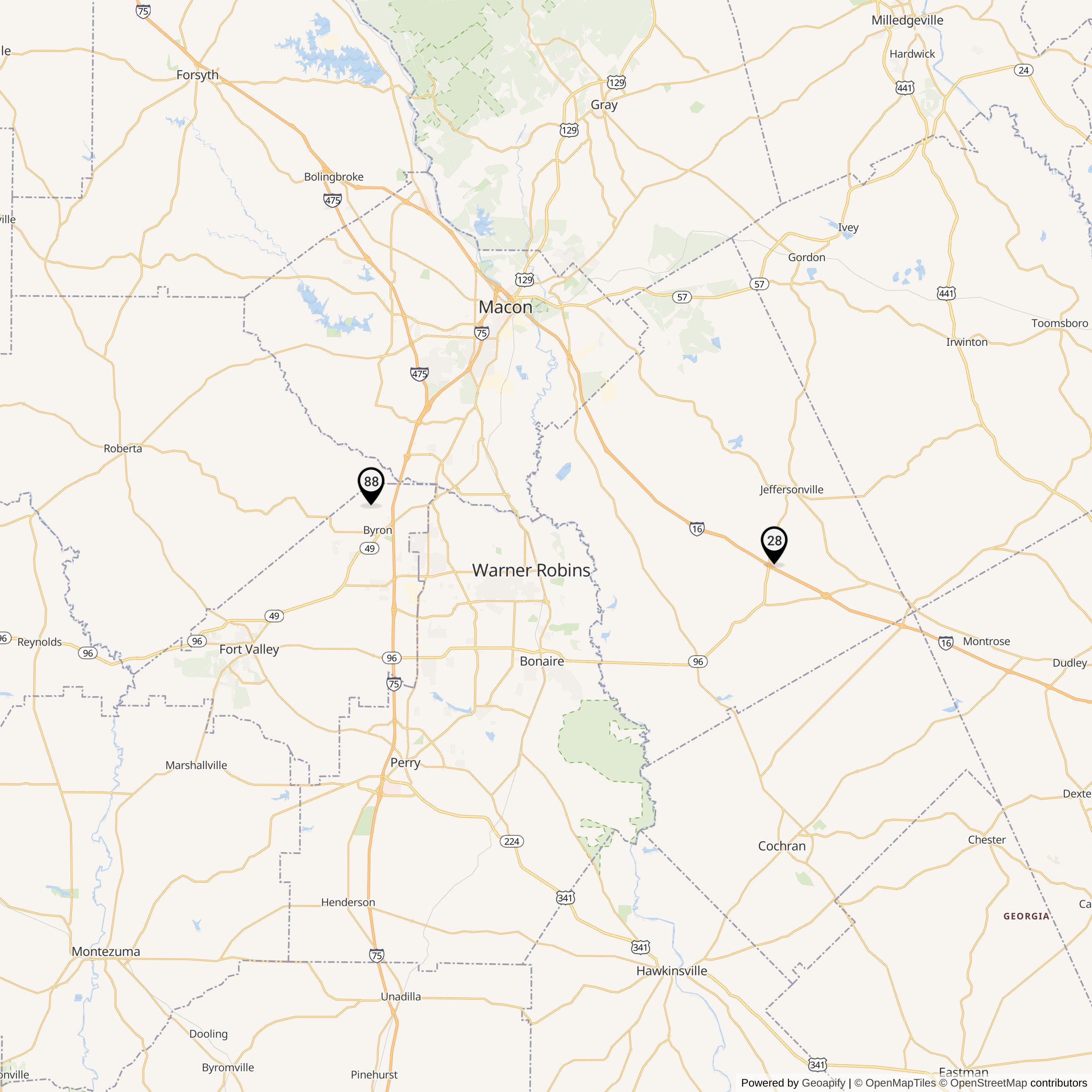 Historical map of Robins Defense Area Nike launcher locations