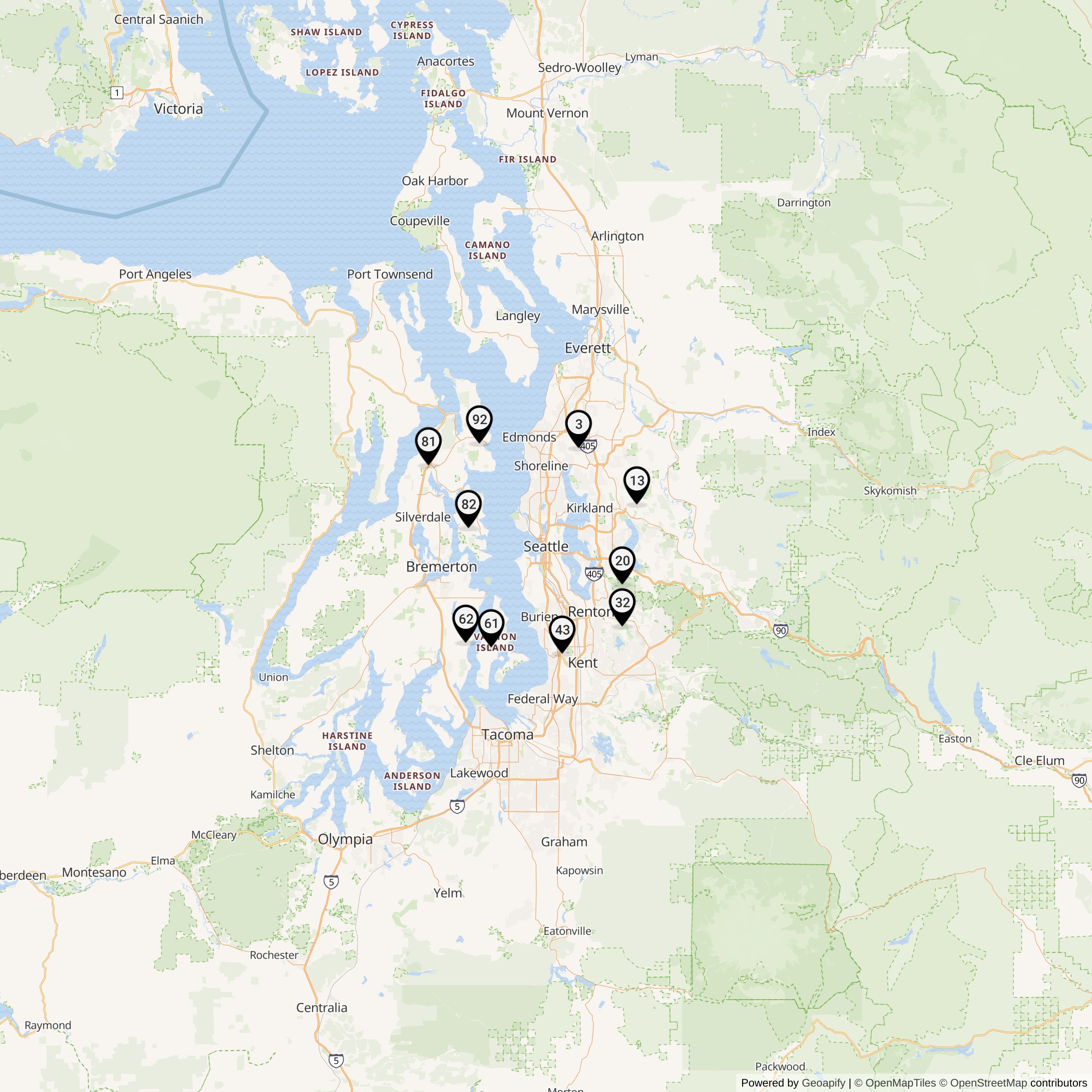 Map Showing Seattle Defense Area Nike Launcher Locations