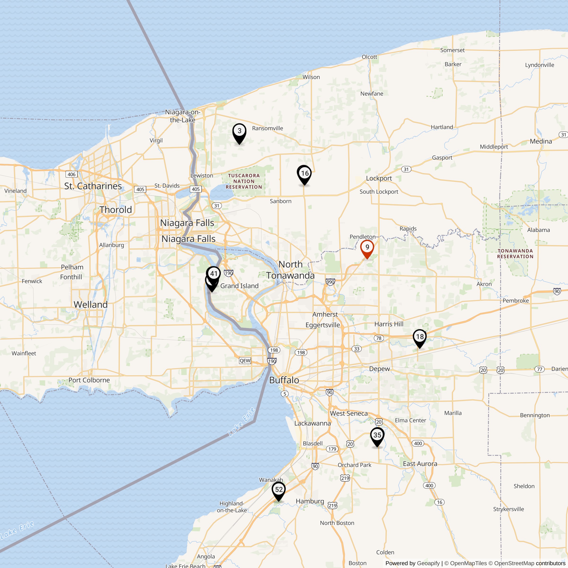 Map Showing Niagara Falls-Buffalo Defense Area Nike IFC Locations