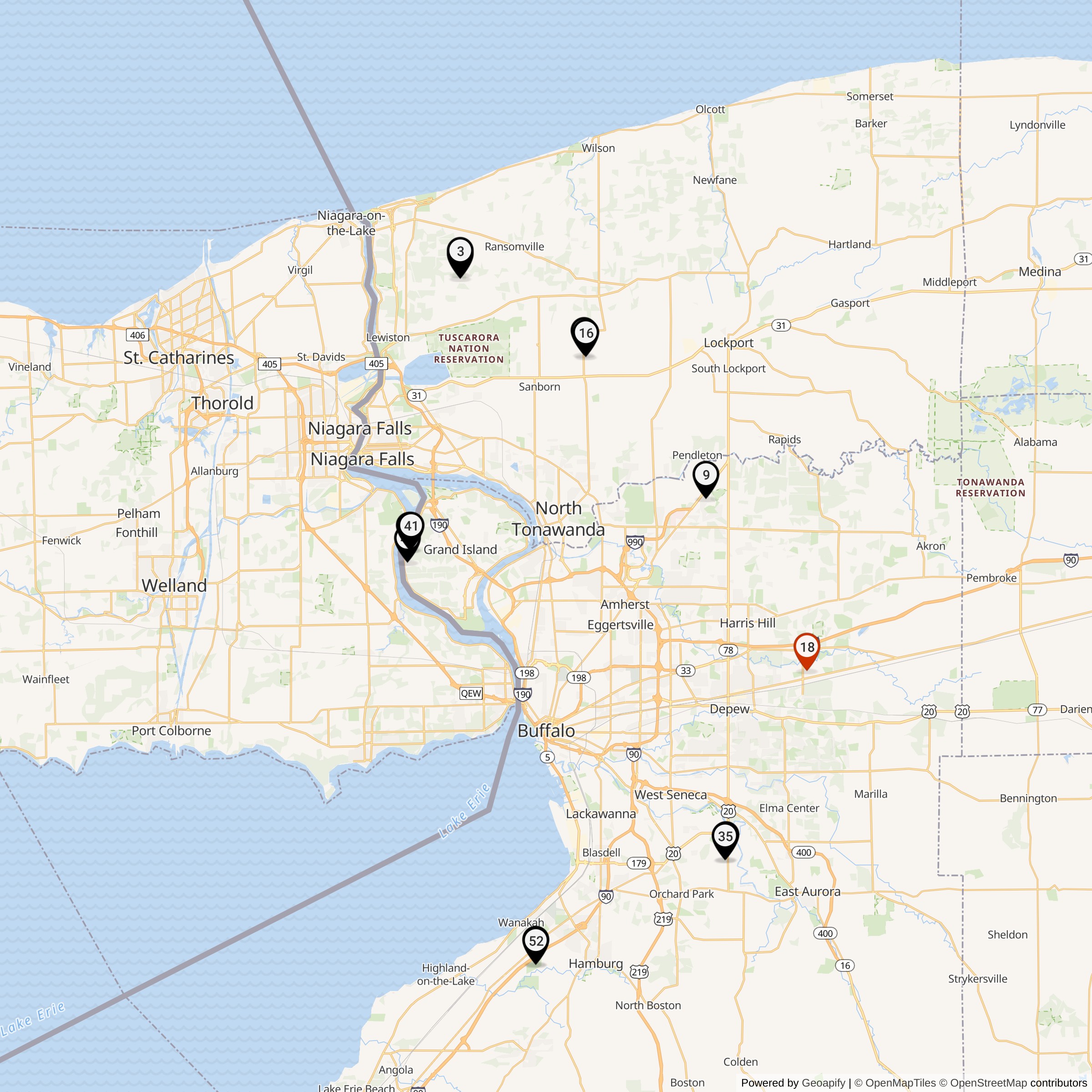 Map Showing Niagara Falls-Buffalo Defense Area Nike IFC Locations