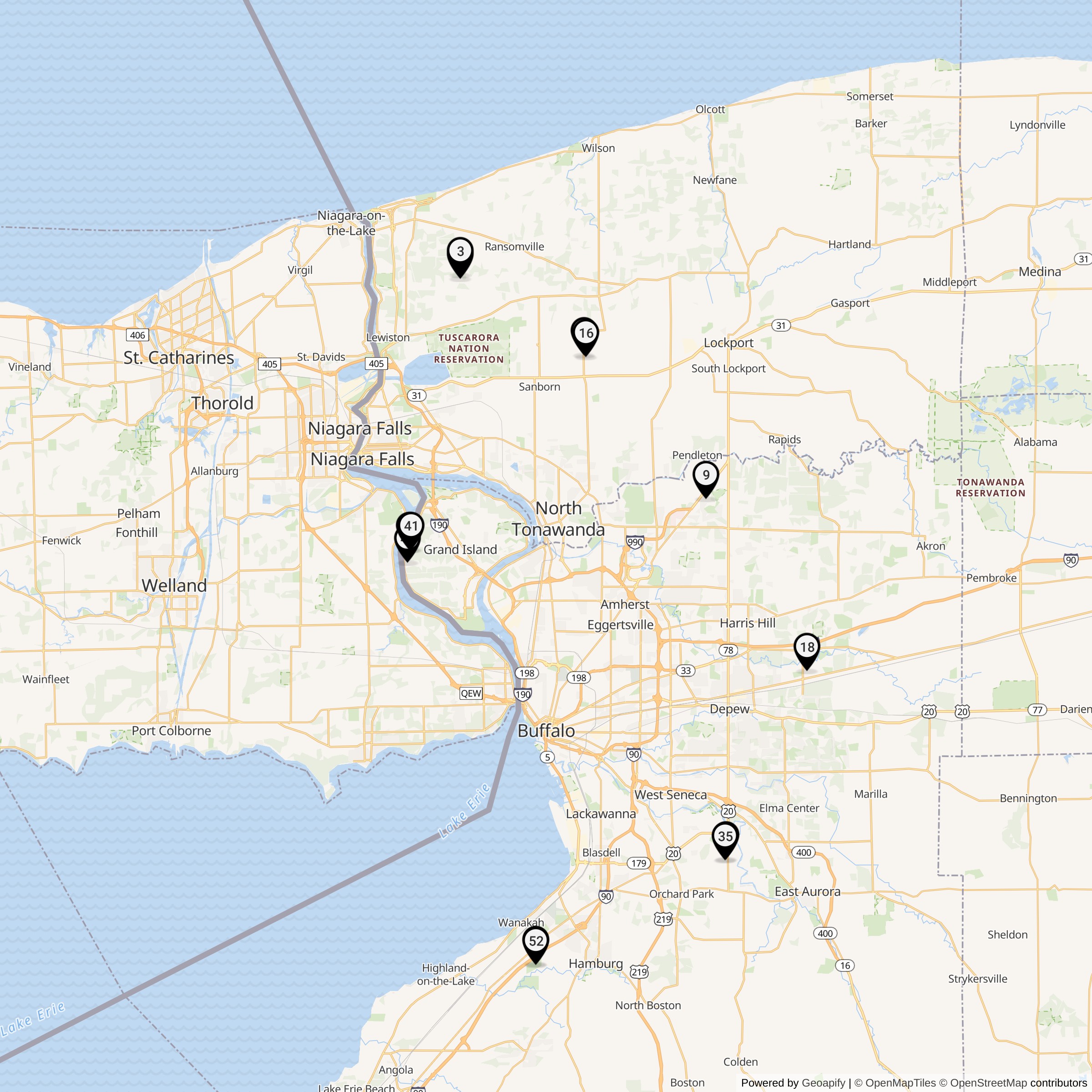 Map Showing Niagara Falls-Buffalo Defense Area Nike IFC Locations