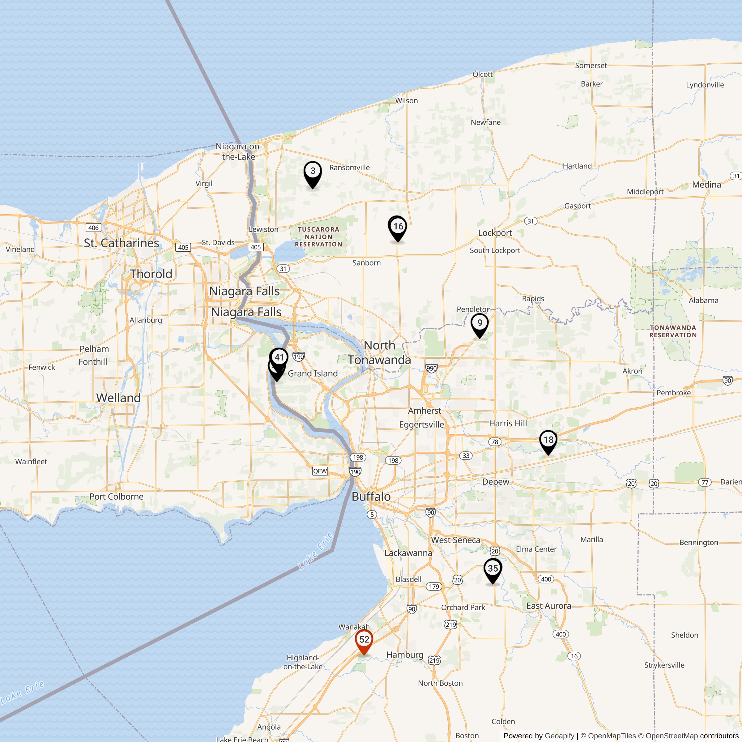 Map Showing Niagara Falls-Buffalo Defense Area Nike IFC Locations