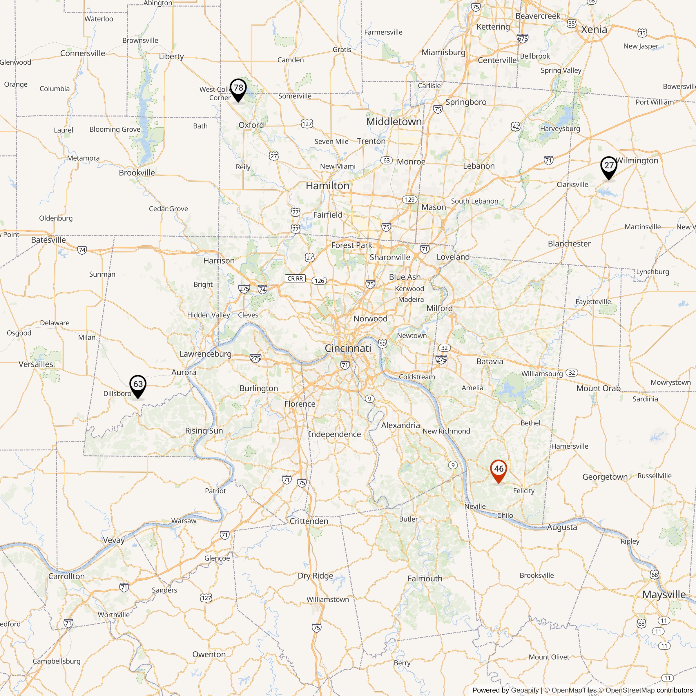 Map Showing Cincinnati Defense Area Nike IFC Locations
