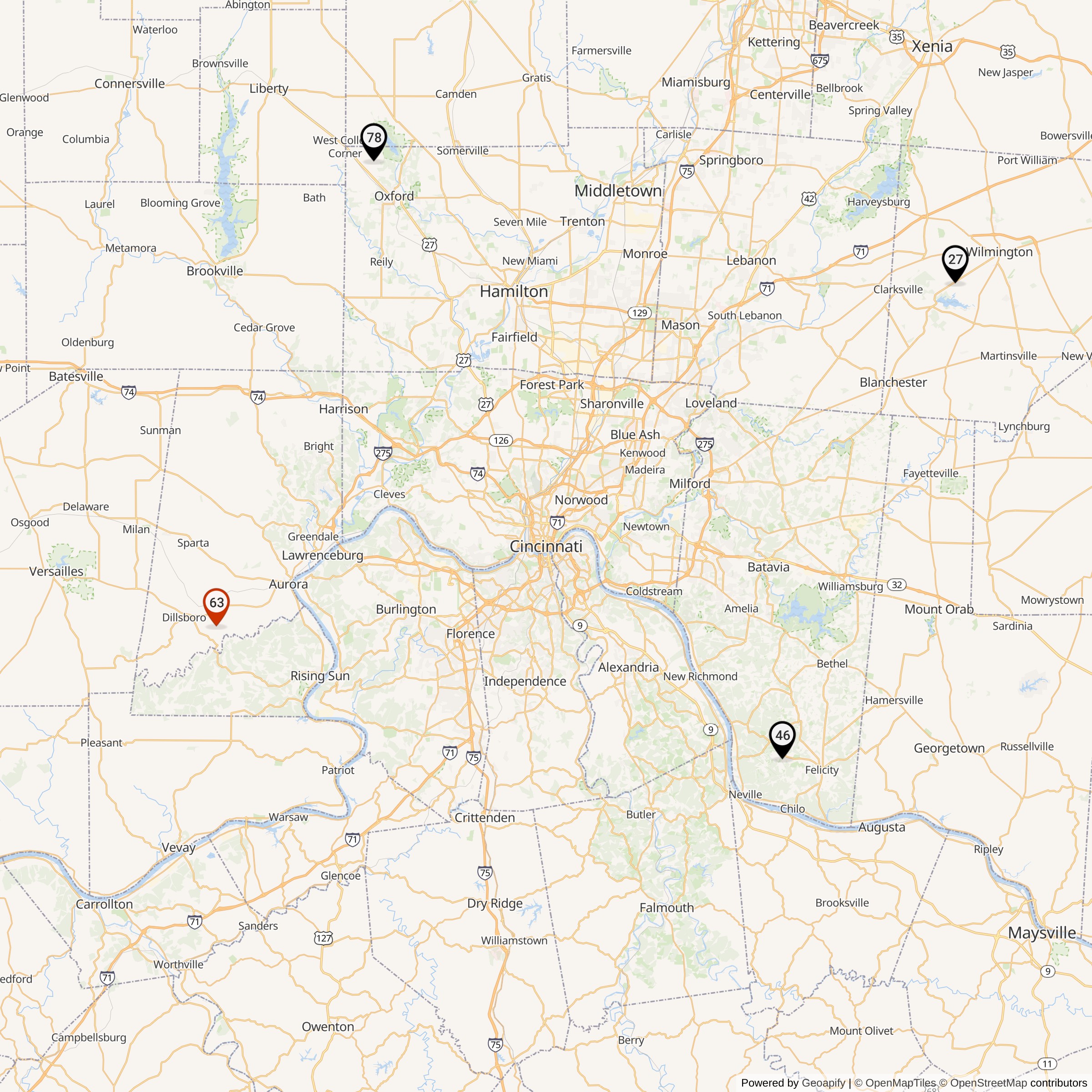 Map Showing Cincinnati Defense Area Nike IFC Locations