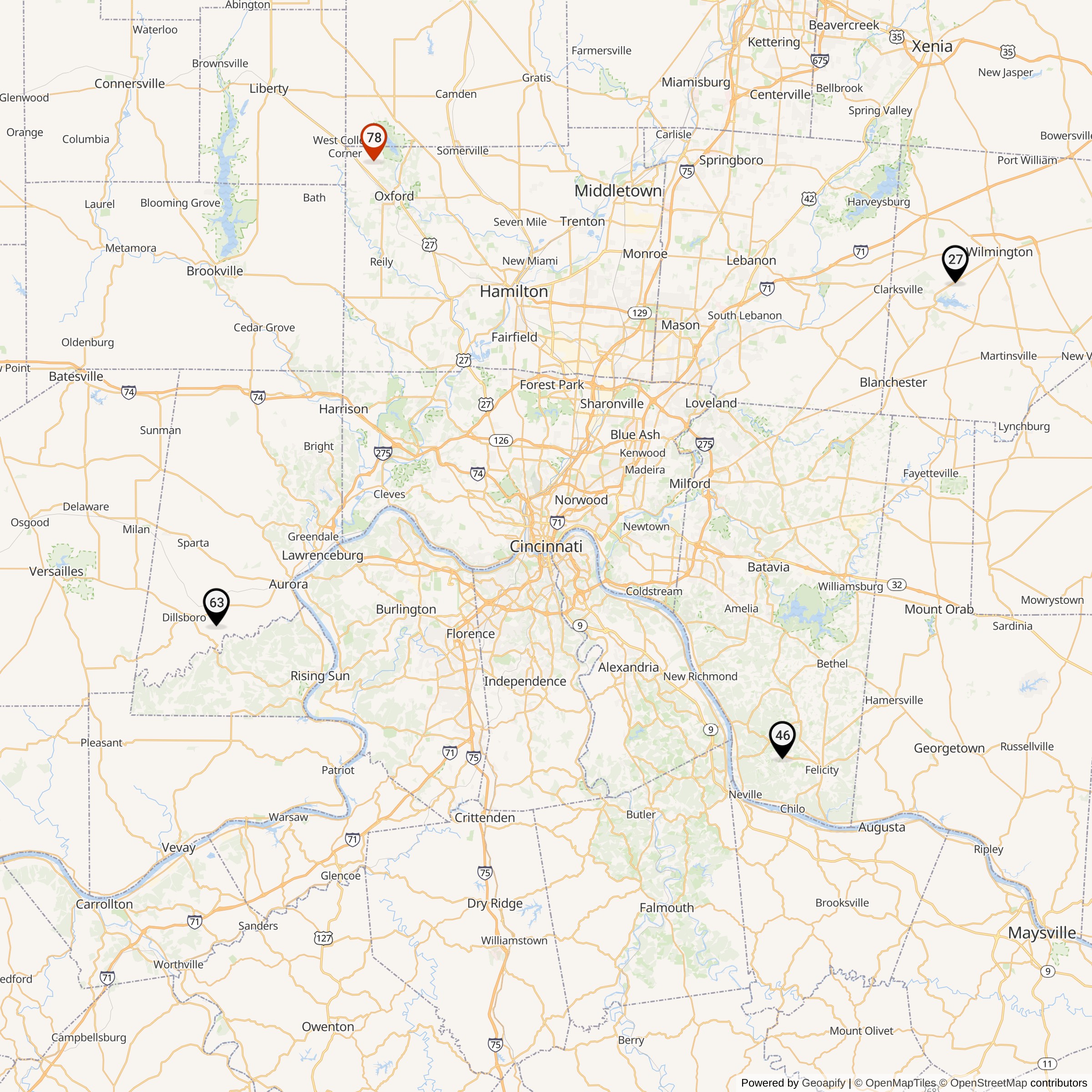 Map Showing Cincinnati Defense Area Nike IFC Locations
