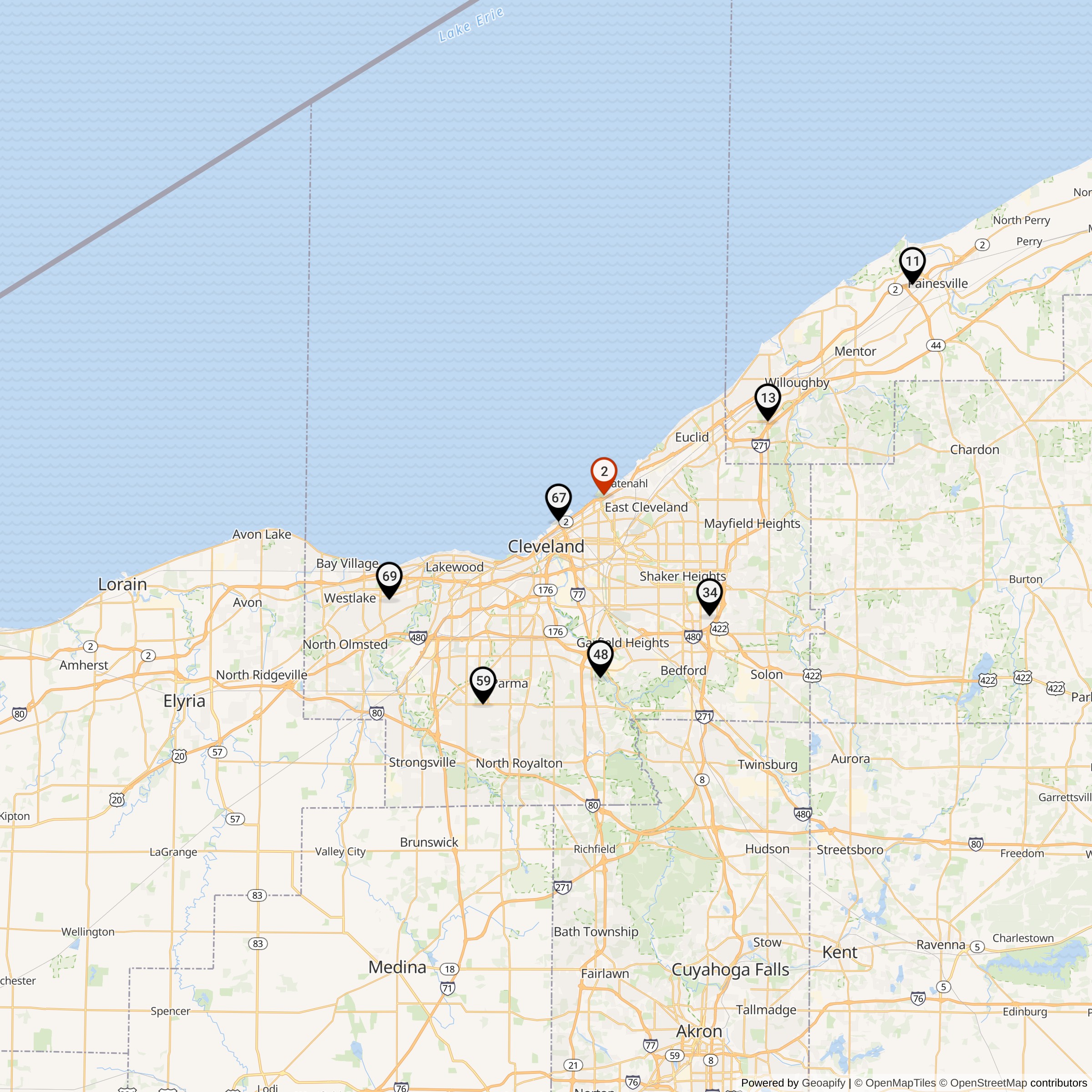 Map Showing Cleveland Defense Area Nike Launcher Locations