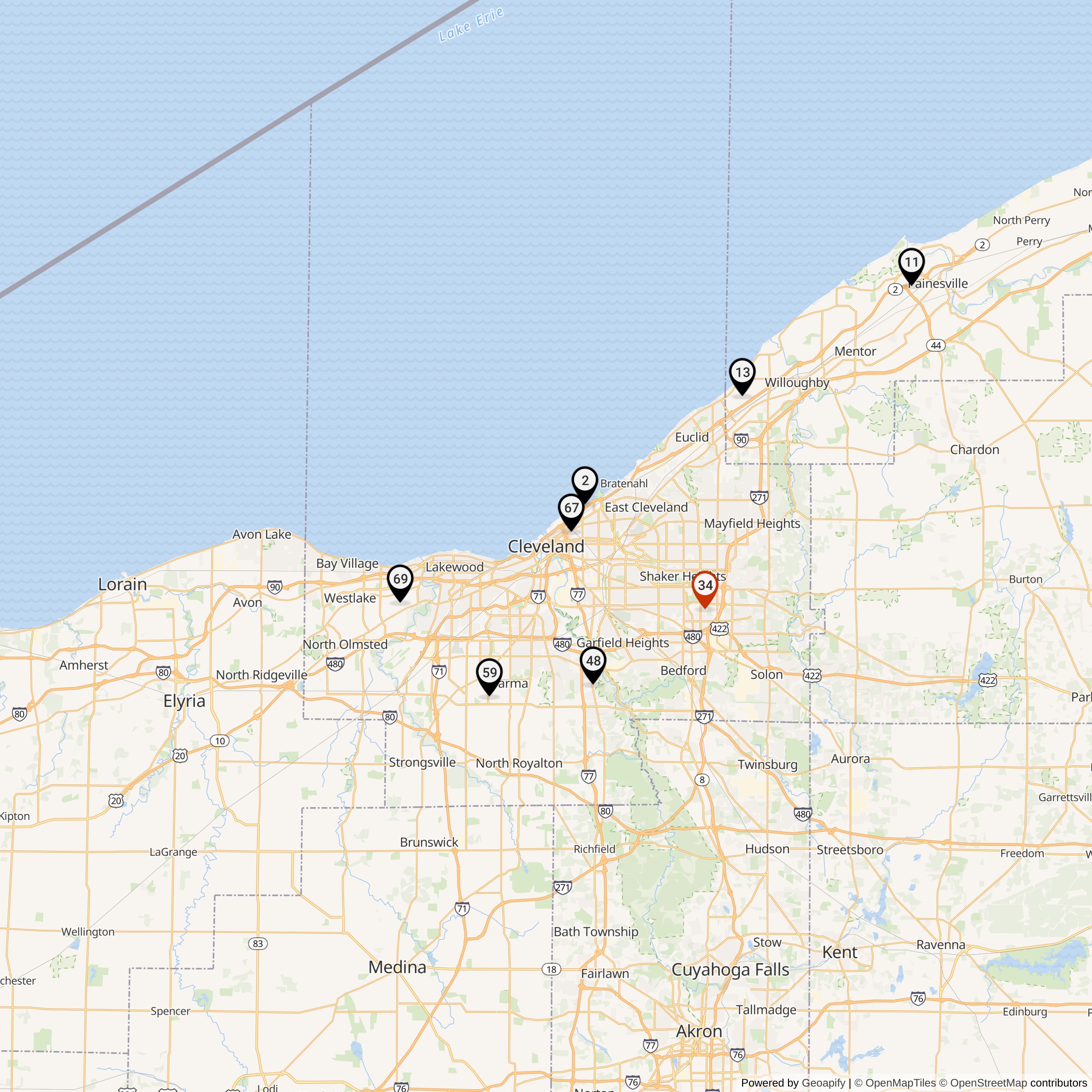 Map Showing Cleveland Defense Area Nike Launcher Locations