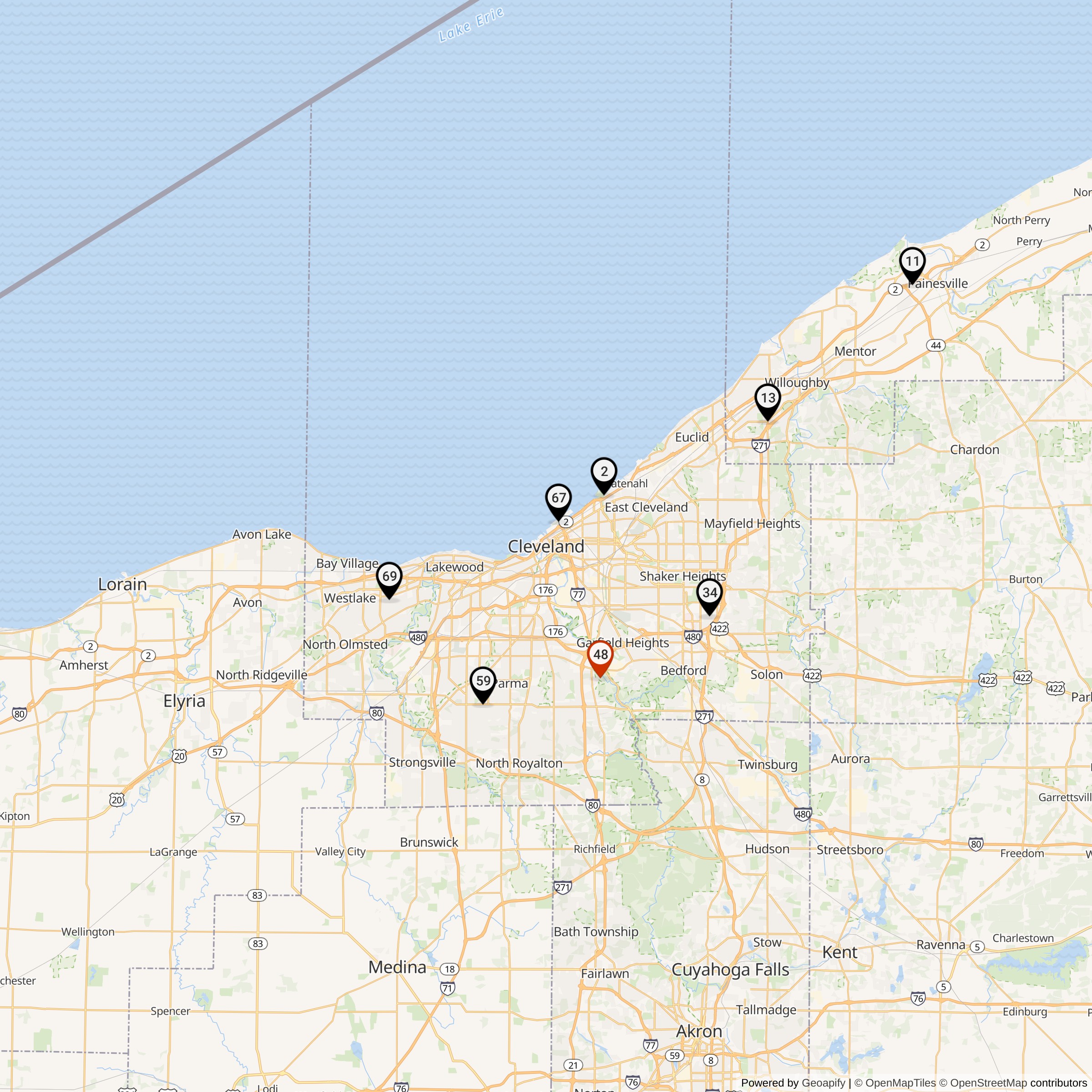 Map Showing Cleveland Defense Area Nike Launcher Locations