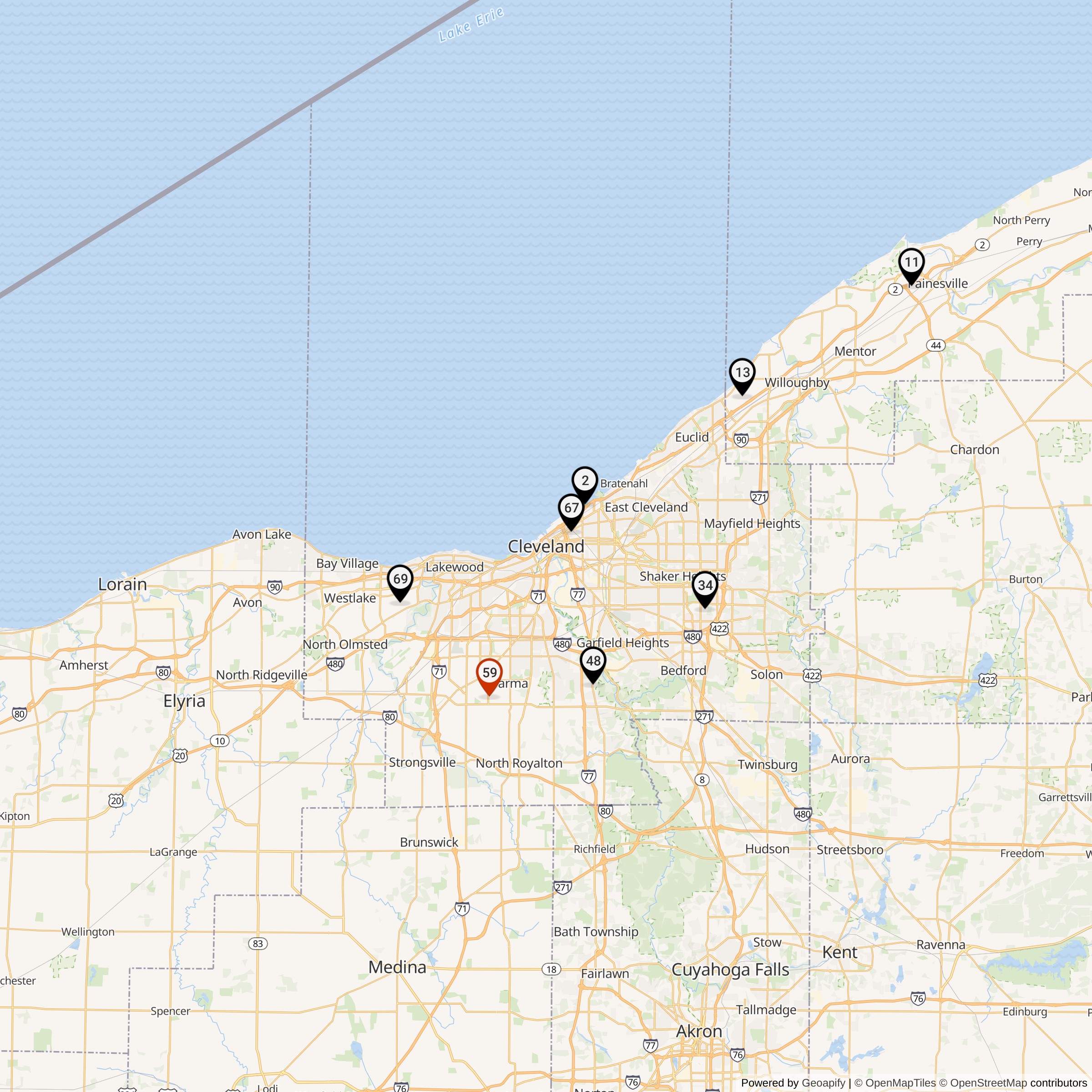 Map Showing Cleveland Defense Area Nike Launcher Locations