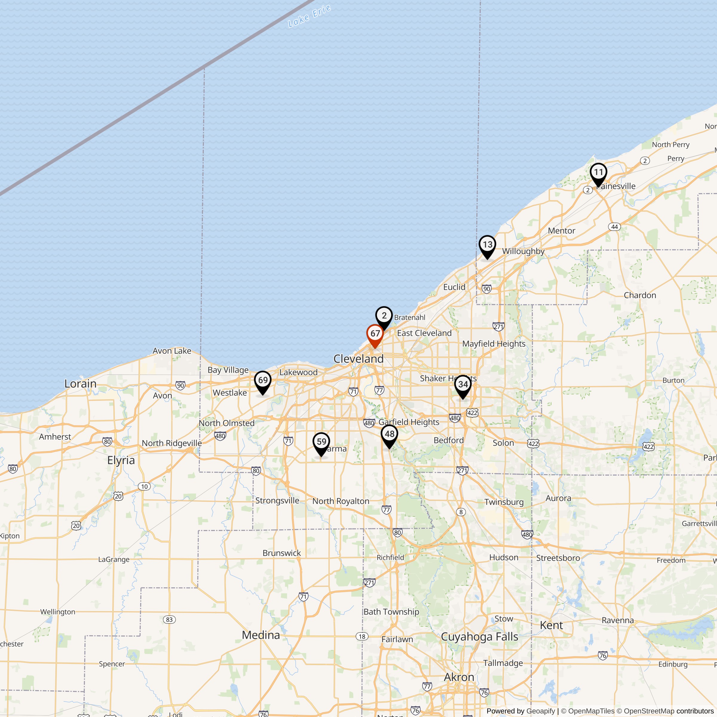 Map Showing Cleveland Defense Area Nike Launcher Locations