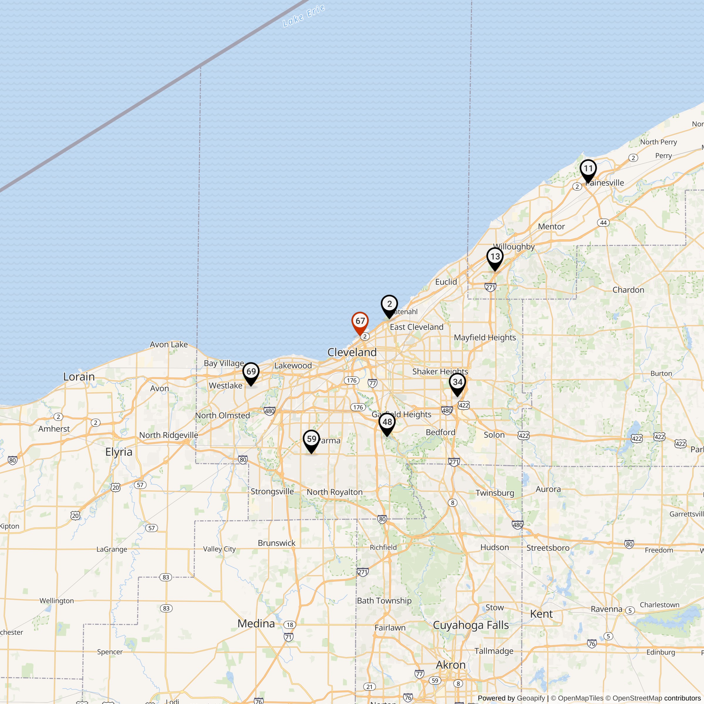 Map Showing Cleveland Defense Area Nike Launcher Locations