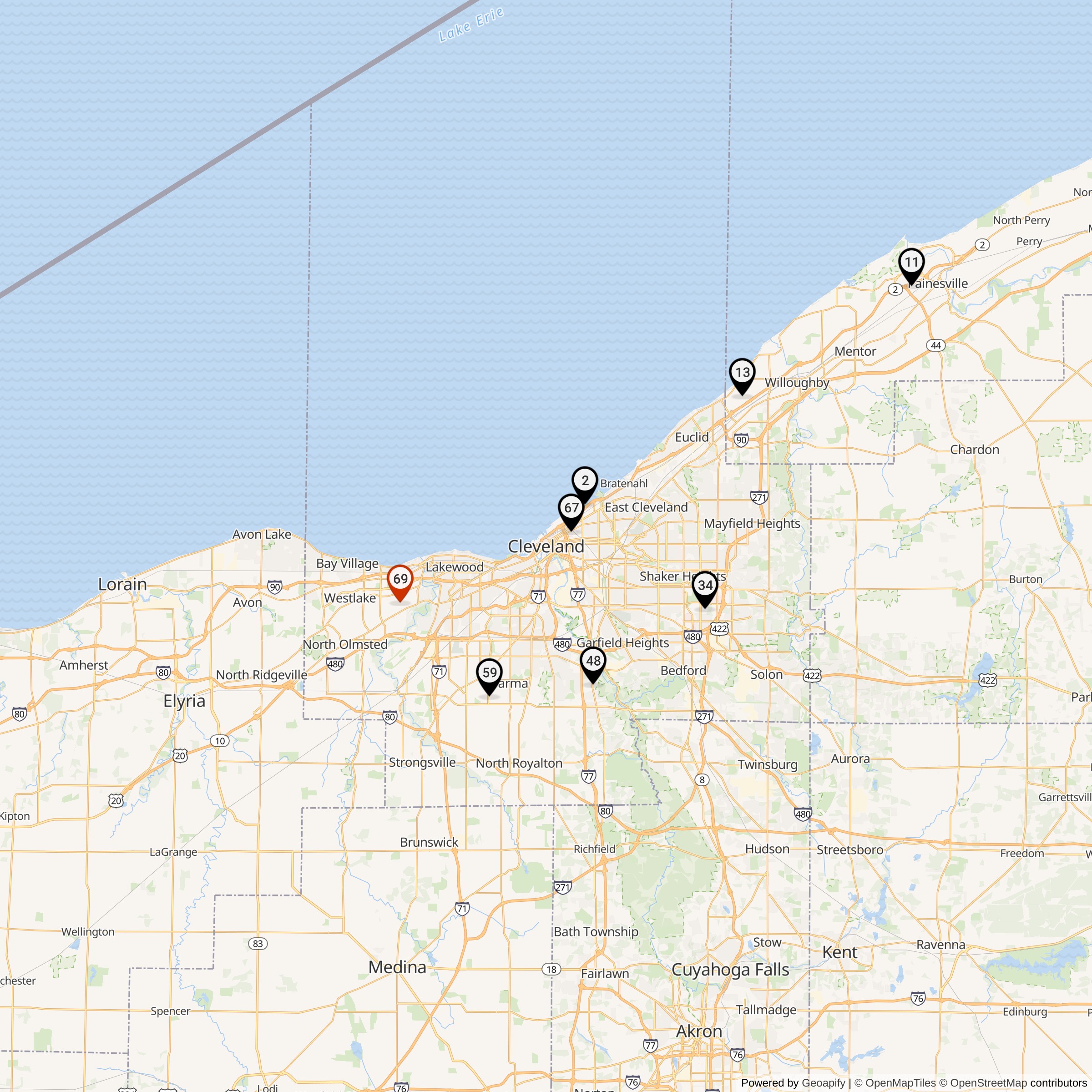 Map Showing Cleveland Defense Area Nike Launcher Locations