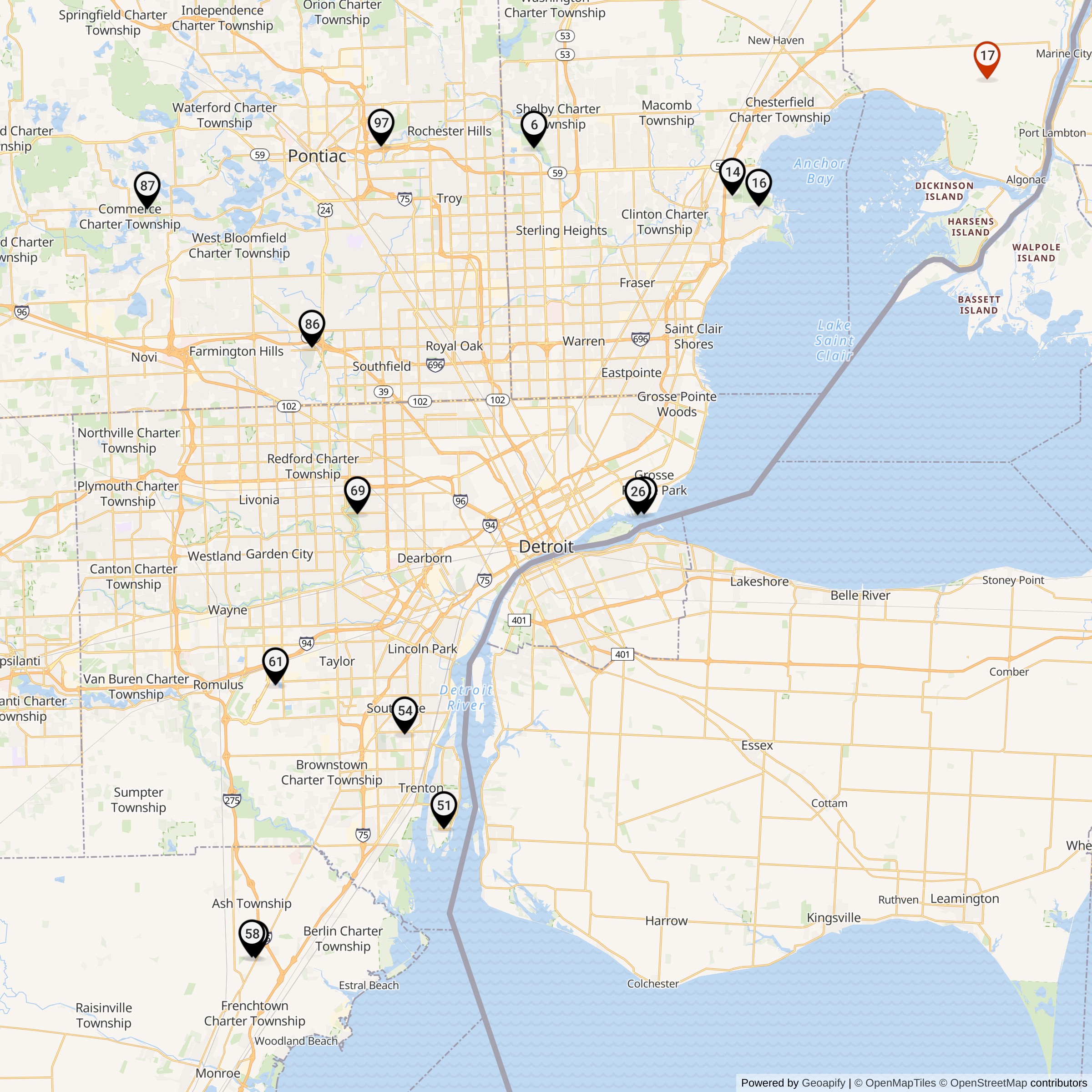 Map Showing Detroit Defense Area Nike IFC Locations