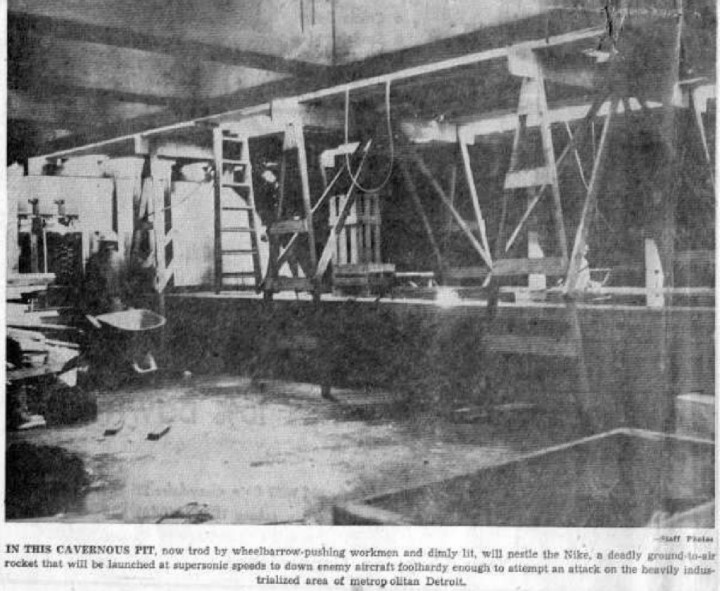 Newspaper photo showing magazine construction at site D-06, Utica MI