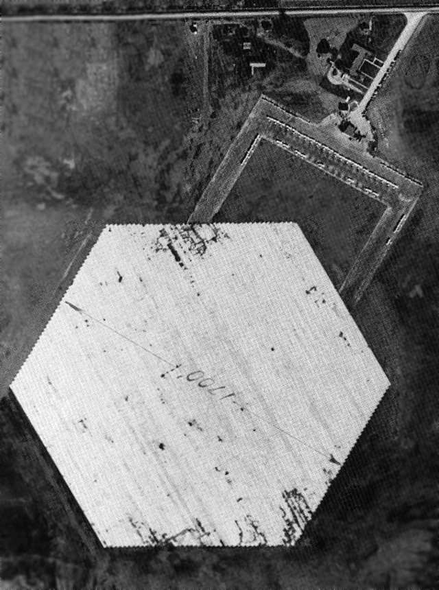 An overhead view showing the landing field along with the detail from the above photo.