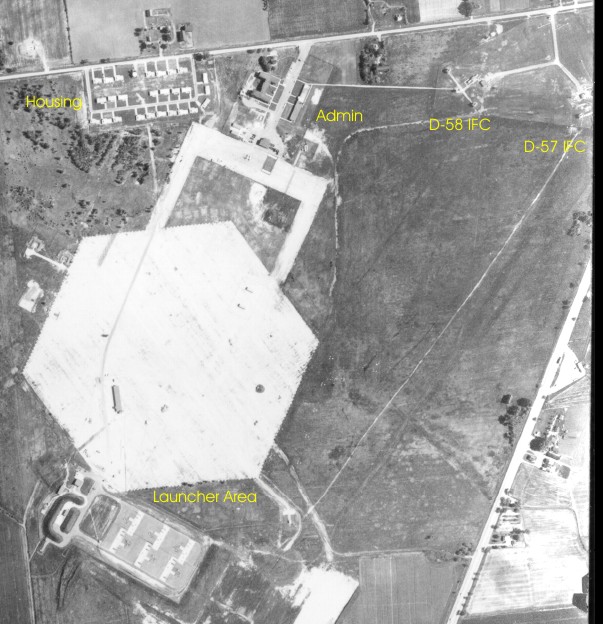 D-57/58 as seen in 1961. The road to the East is Telegraph Rd. and the road to the North is Newport Rd.