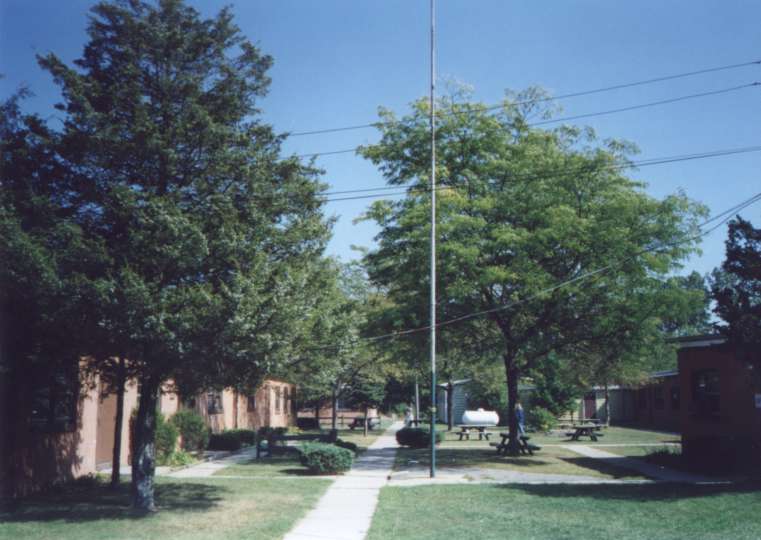 The courtyard between the Admin and Barracks buildings